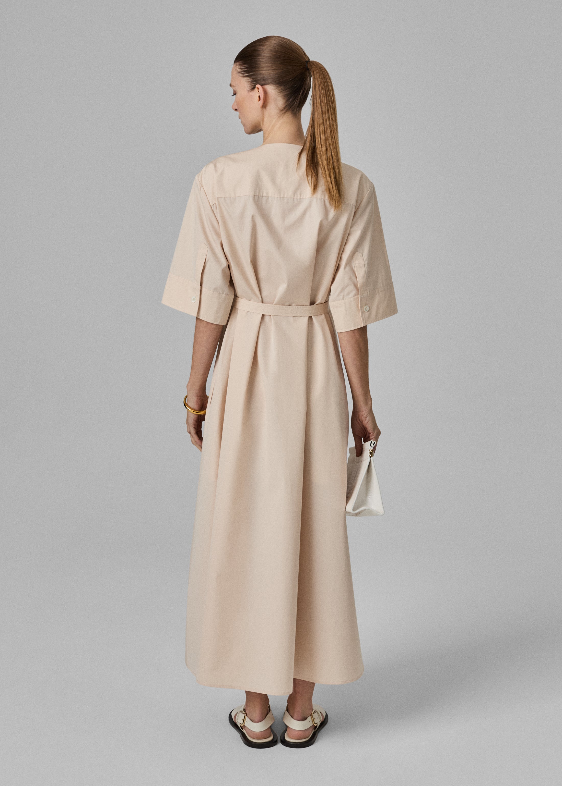 Elegant Pink Cotton Poplin Gathered Belted Dress for Women - Perfect for Summer Outfits, Casual Wear & Special Occasions