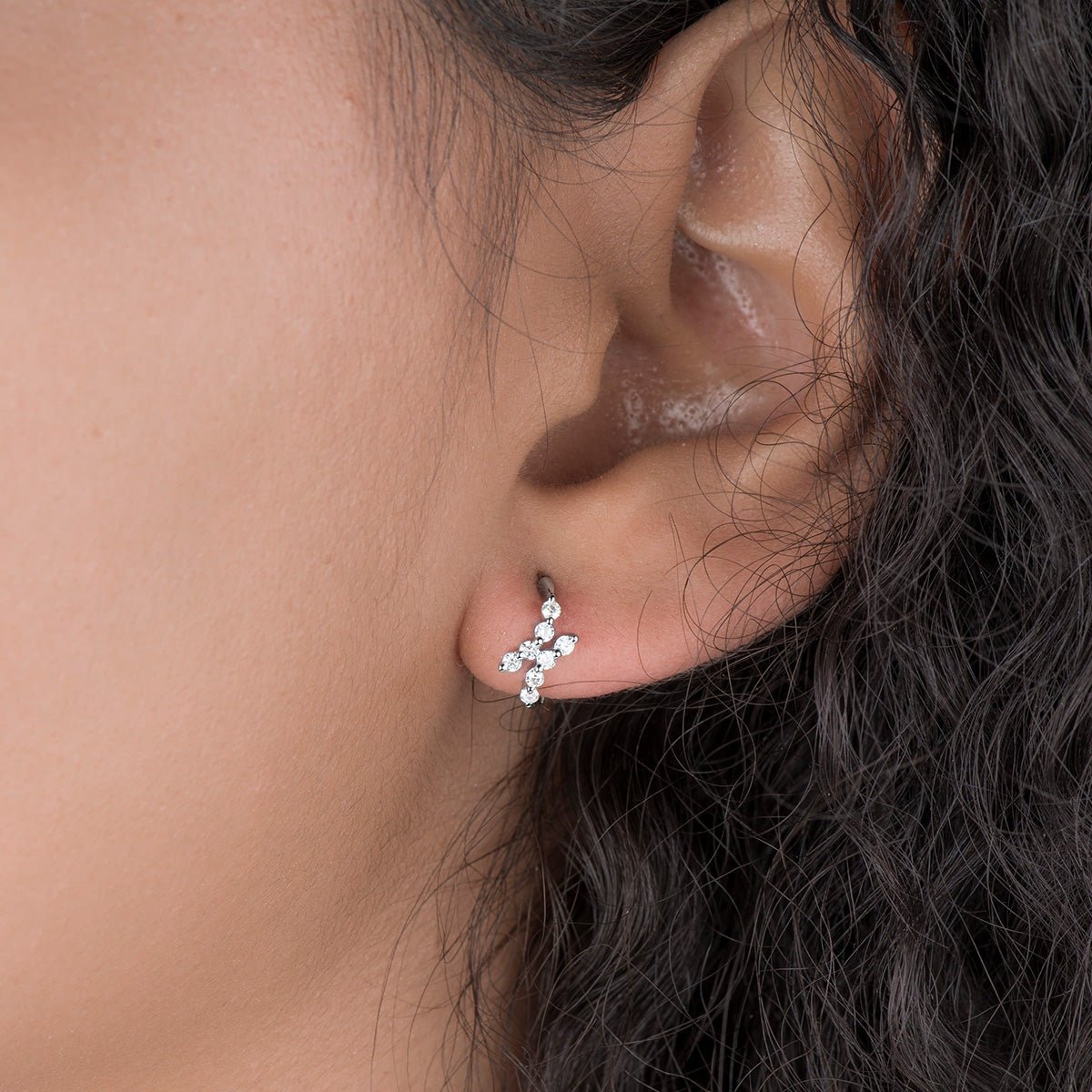 14k White Gold Diamond Double Curve Interlocking Huggie Earrings – Elegant & Secure Hoop Earrings for Everyday Wear, Date Night & Special Occasions
