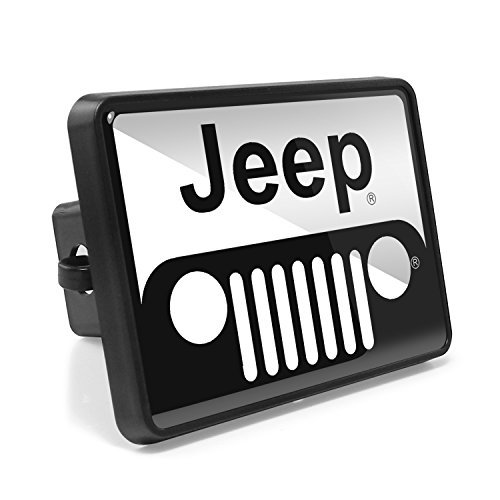 Jeep Grill Logo UV Graphic Black Metal Face-Plate ABS Plastic 2 Inch Tow Hitch Cover - Compatible with Jeep Models - Perfect for Off-Roading, Camping & Truck Accessories