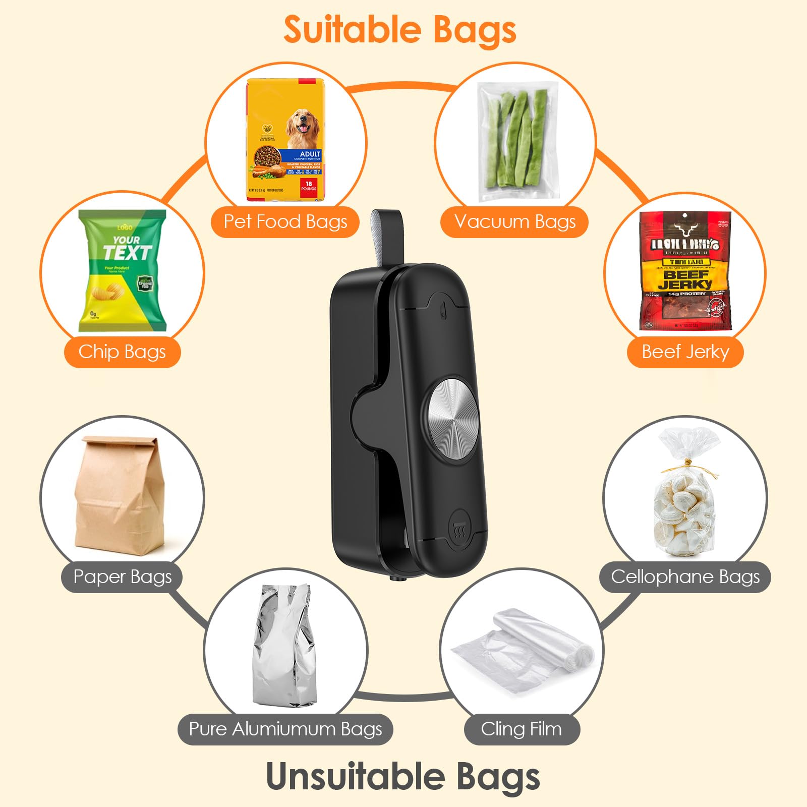2 in 1 Mini Bag Sealer Heat Sealer and Cutter - Portable Food Storage Solution for Snacks, Candies, Chips | Battery Included | Perfect for Kitchen, Travel, and Picnics