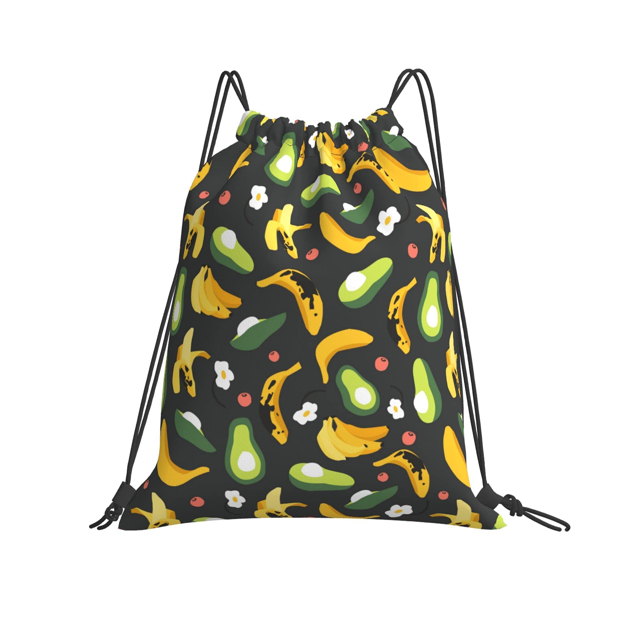 Premium Thick Material Drawstring Backpack - Tropical Fruits Avocado Banana Berries Design Gym Bag for Men & Women - 16.5x14 Inch Sports Backpack for Yoga, Travel, Training, Camping, Swimming & Workouts