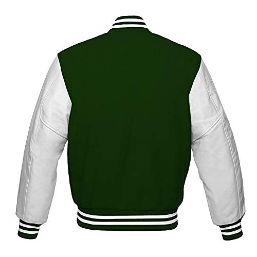 Premium Wool & Genuine Leather Varsity Jacket - Baseball Letterman Bomber with White Leather Sleeves for School & College | Perfect for Sports Teams, Graduation Gifts & Casual Streetwear