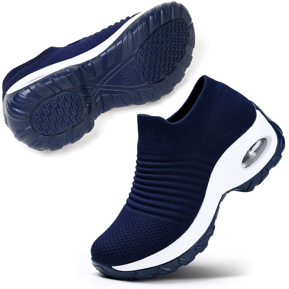 STQ Women's Slip-On Breathable Mesh Walking Shoes - Fashion Sneakers with Comfort Wedge Platform for Casual Wear, Travel & Work - Lightweight Loafers for Everyday Use
