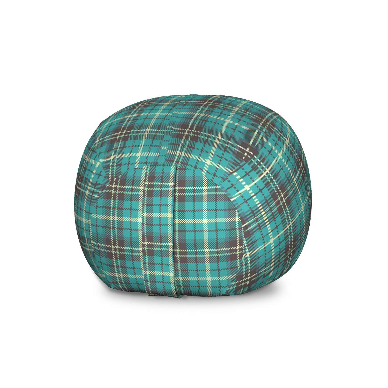 Ambesonne Large Washable Plaid Toy Storage Bag Chair - Brown European Stripes Design, Stuffed Animal Organizer for Kids Room (Cream Taupe Dark Seafoam) | Perfect for Playroom Organization, Nursery Decor & Cozy Reading Nook Accessory