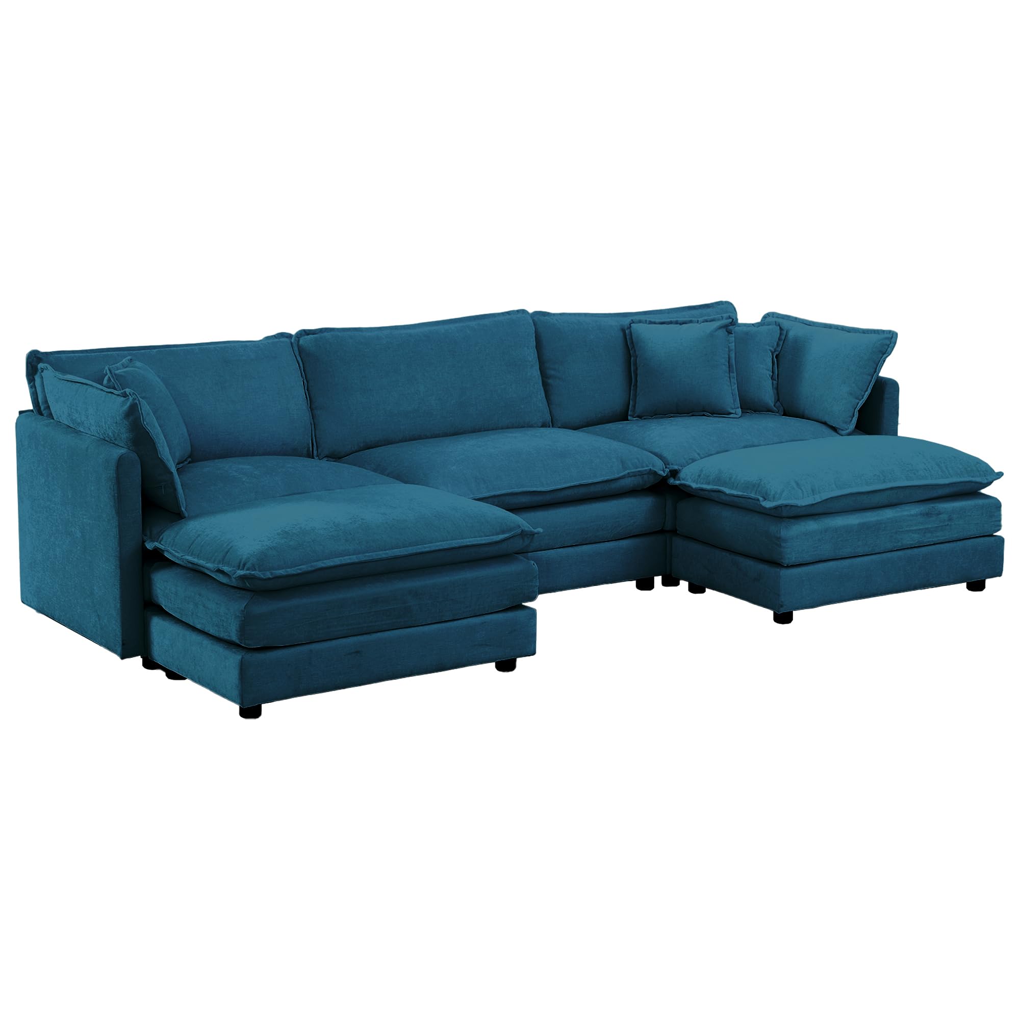 KIVENJAJA Chenille U-Shaped Modular Sectional Sofa - Modern 3-Seater Deep Seat Cloud Couch with 2 Ottomans/Chaises & 5 Throw Pillows - 111.5