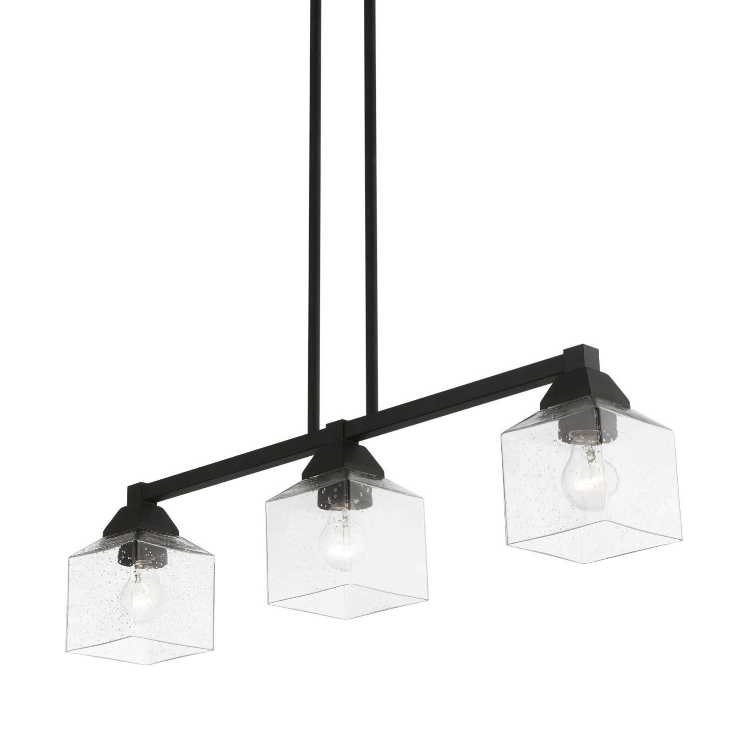 Black Aragon 3-Light Linear Chandelier - Modern LED Pendant Lighting for Dining Room, Kitchen Island & Entryway (Model 49763-04)