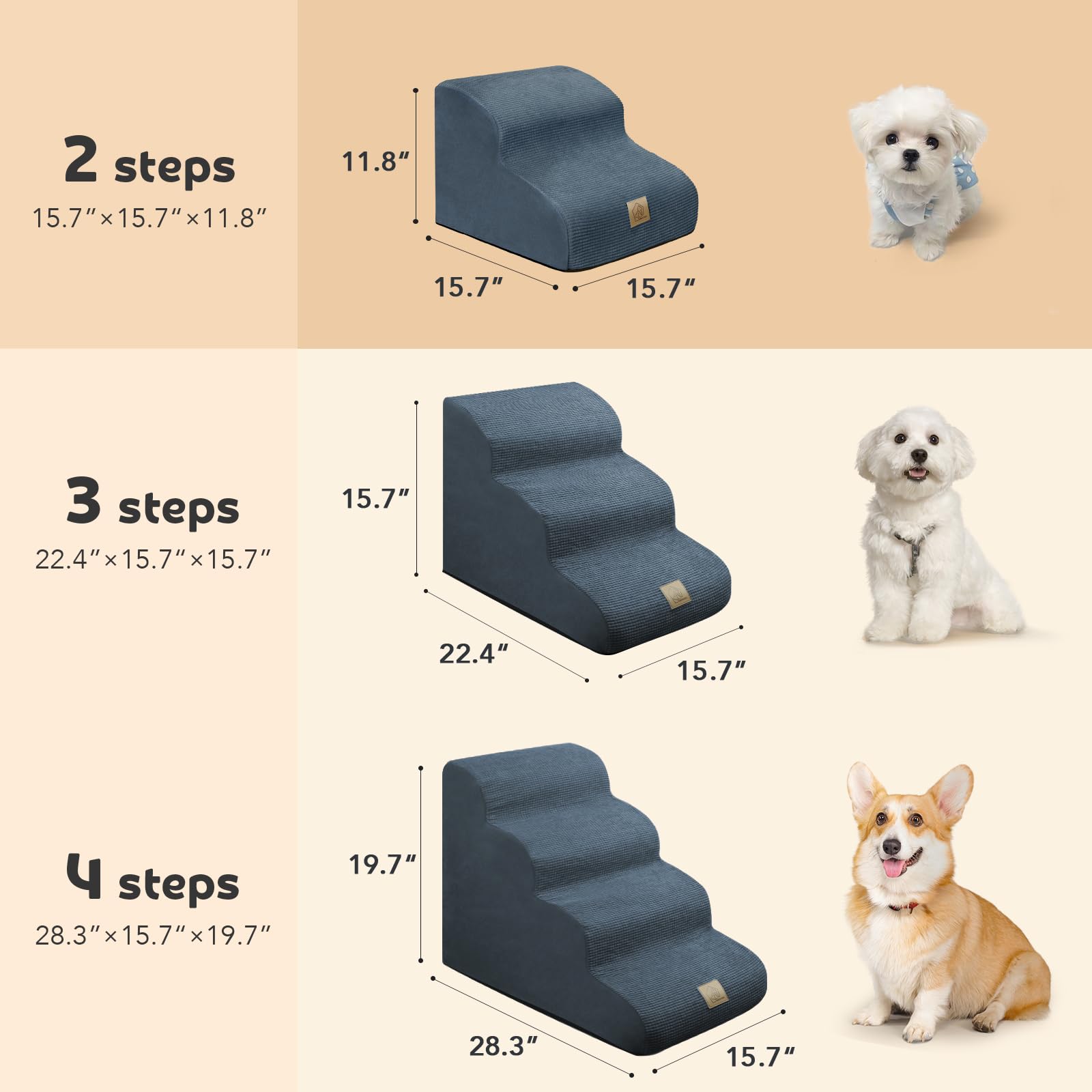 Mestuel 2-Step Foam Dog Stairs for Small Dogs - Non-Slip Bottom & Washable Cover - Light Blue Pet Steps for Couch, Sofa, Bed Access - Indoor Pet Ramp for Elderly or Injured Dogs
