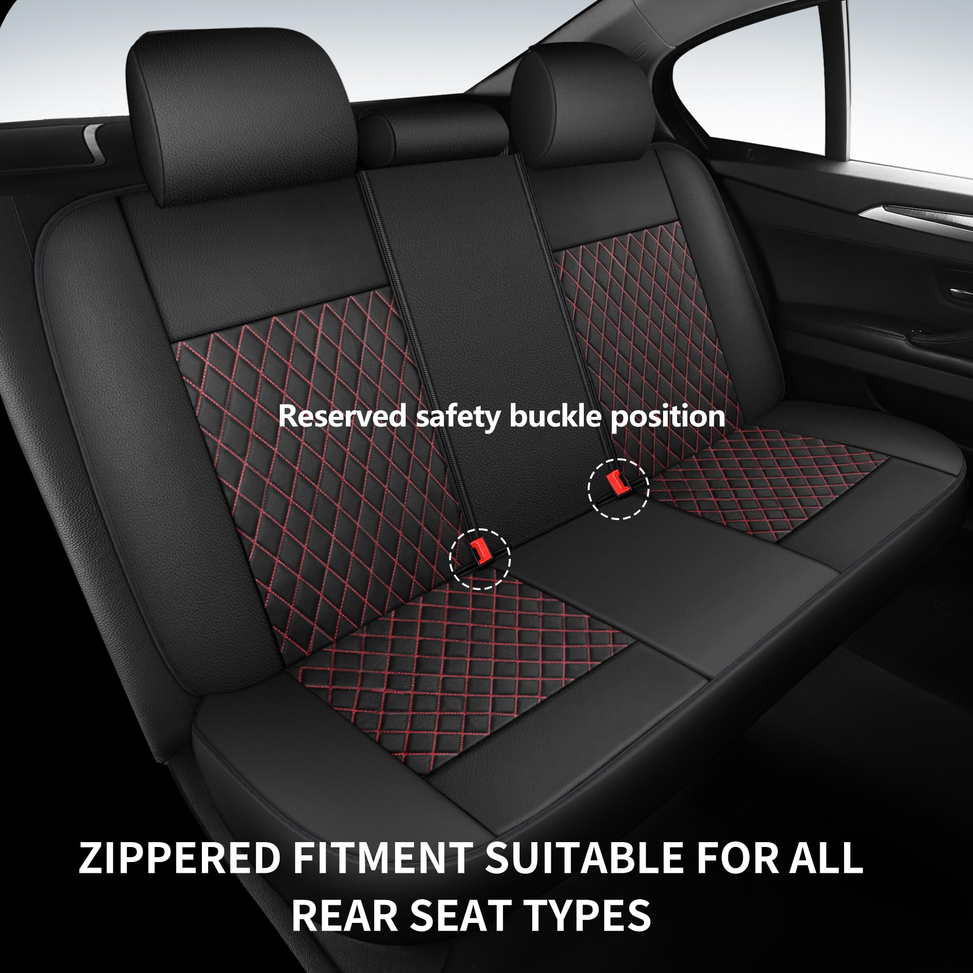 Premium PU Leather Car Seat Covers Full Set - Breathable, Waterproof, Universal Fit for Sedans, SUVs, Vans & Trucks - Airbag Compatible (Black+Redline) - Perfect for Road Trips, Daily Commuting & Vehicle Protection