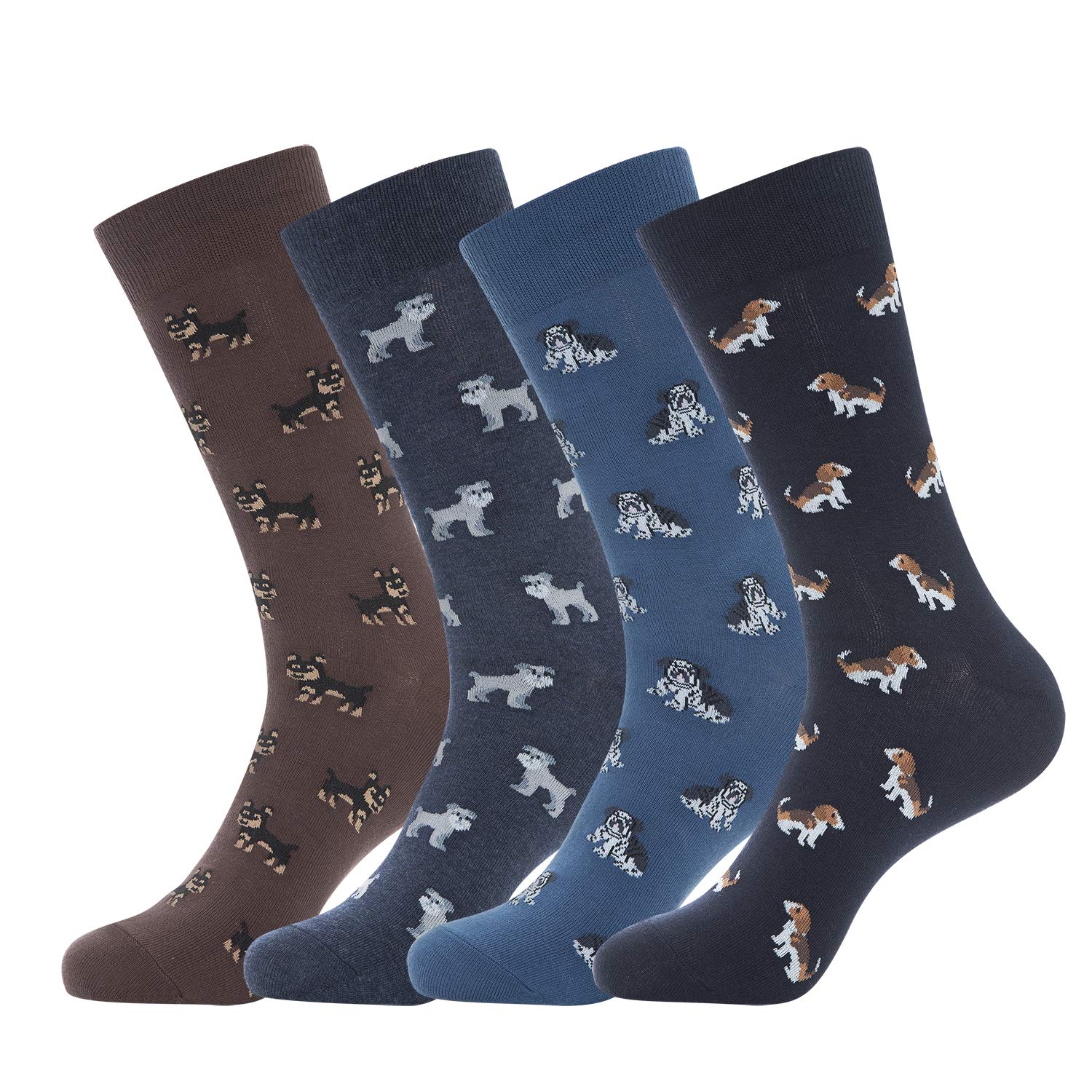 KONY 4 Pack Men's Premium Cotton Colorful Crew Socks - Funky Striped Novelty Dress Socks for Business & Casual Wear, Size 9-12 - Perfect Gift for Men, Office, Party & Everyday Use