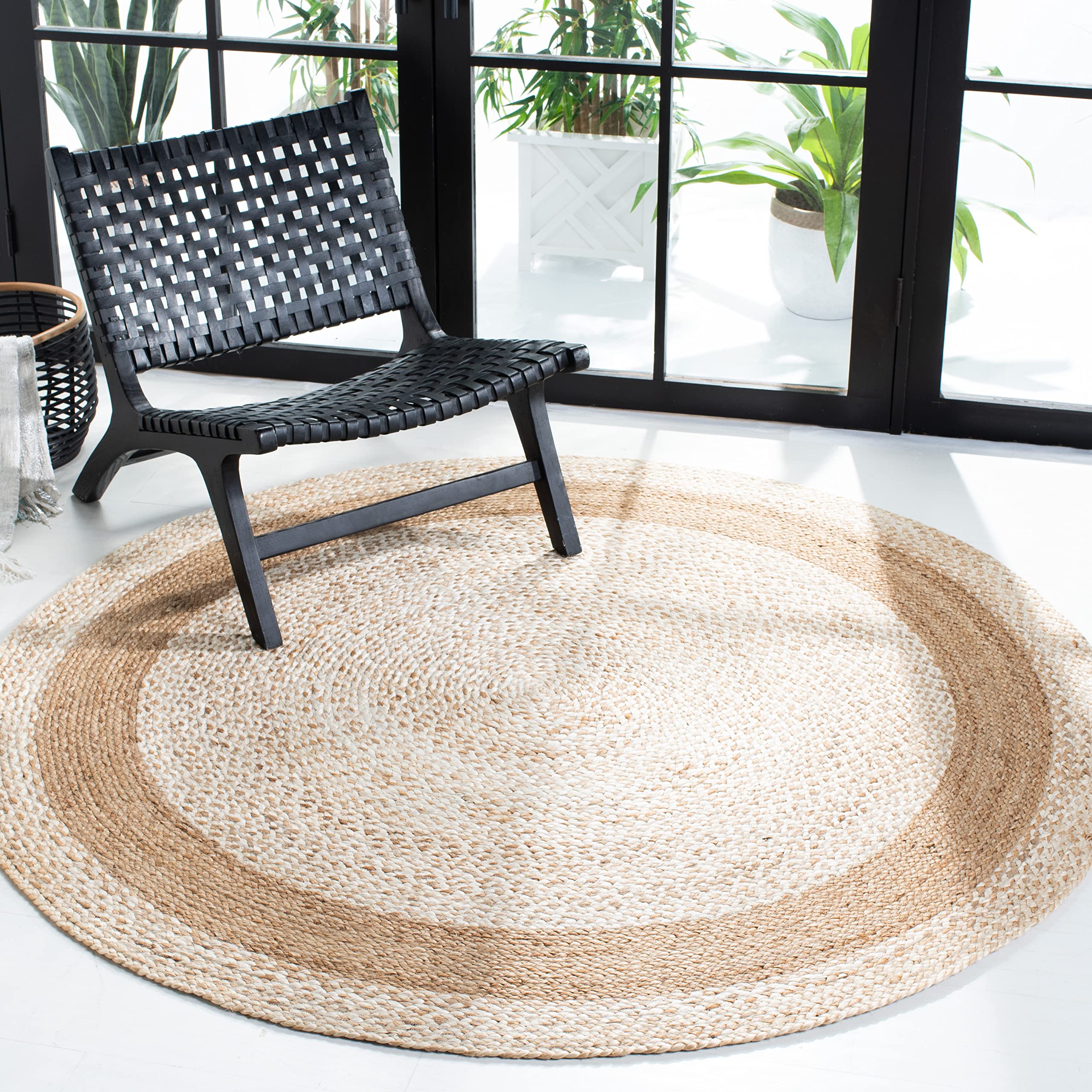 SAFAVIEH Natural Fiber Collection 6' Round Jute Area Rug with Border - NF888A - Eco-Friendly Natural Fiber Rug for Living Room, Bedroom & Boho Decor