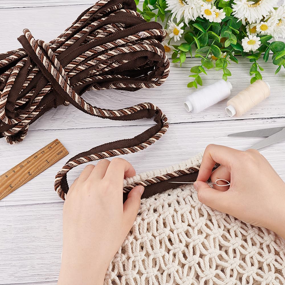 FINGERINSPIRE 13.7 Yard Twisted Lip Cord Trim - 17mm Wide Polyester Ribbon in Coconut Brown for DIY Crafts, Home Decor, Curtains & Sewing Projects | Perfect for Handmade Accessories, Pillows & Clothing Embellishments