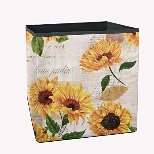 Vintage Sunflower Newspaper Print Storage Box - Foldable Fabric Storage Bin for Home Organization, Clothes, Toys & More | Perfect for Kids' Room, Nursery, Playroom & Closet Storage