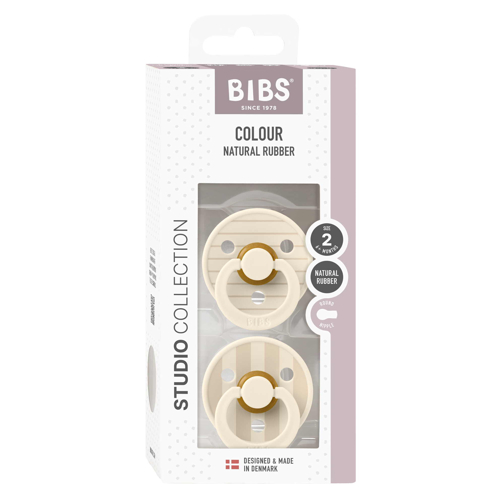 BIBS Studio Collection Round Pacifiers - Twin Pack (Pinstripe) - Soothing Baby Dummies for Newborns & Infants - Perfect for Daycare, Travel & Bedtime Comfort