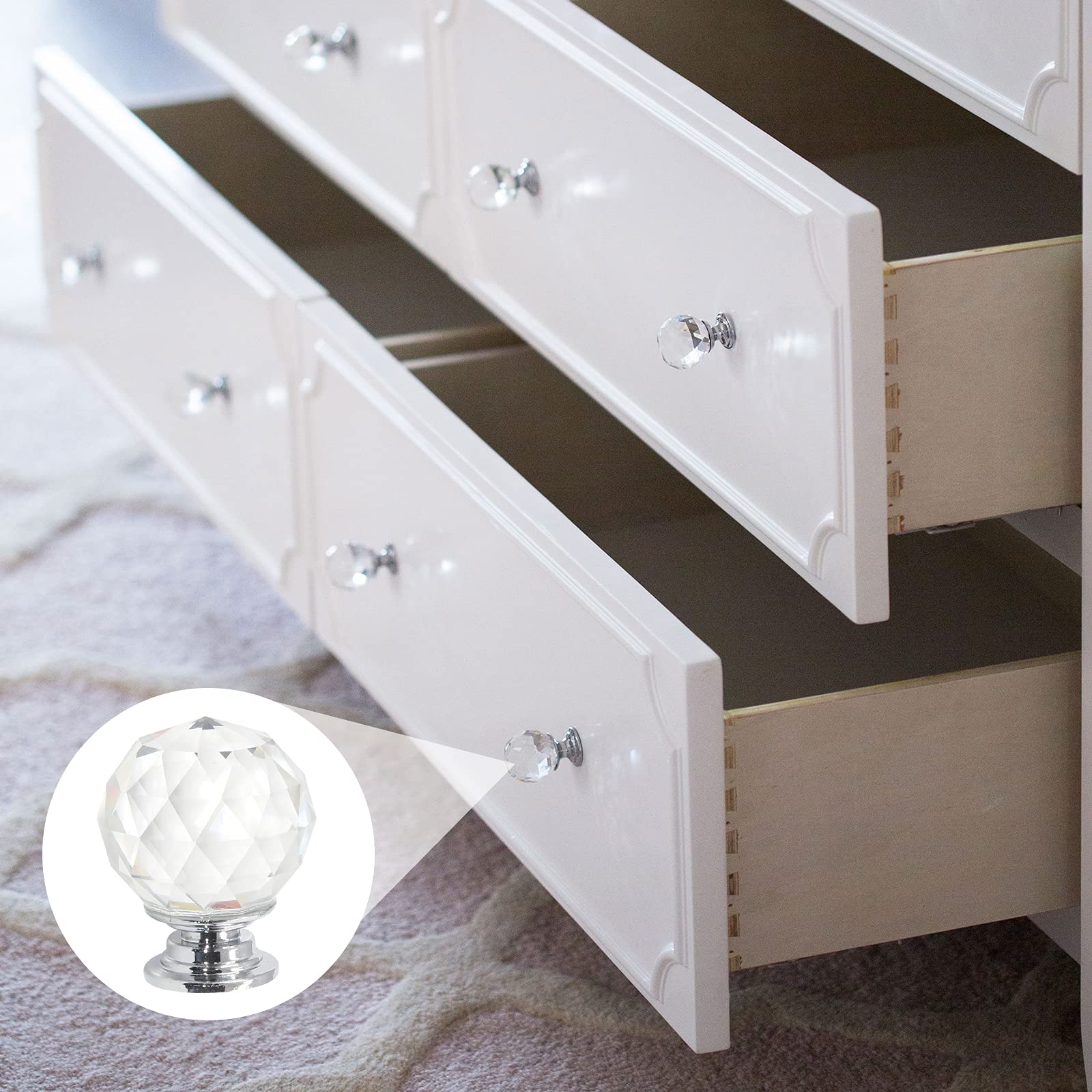 Uenhoy 6-Pack 1.2 Inch Clear Round Diamond Crystal Cabinet Knobs - Premium Drawer Pulls for Kitchen Cabinets, Wardrobes, Dressers & Furniture (Perfect for Home Renovation & DIY Projects)