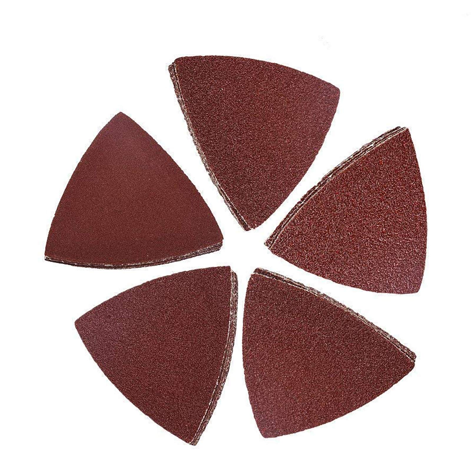 50Pcs 80mm Triangular Hook and Loop Sandpaper Assortment - 40/60/80/120/180 Grit Multi-Tool Sanding Pads for 3-1/8