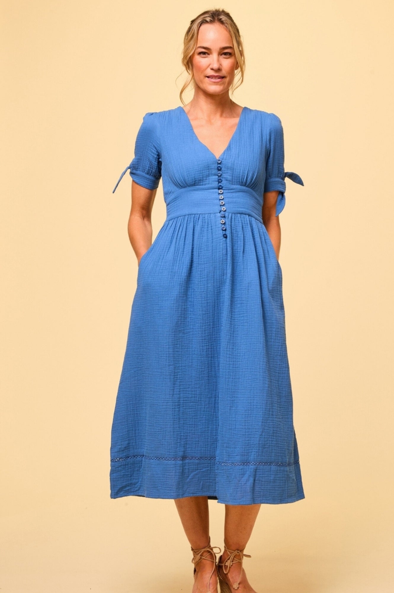 Olga Cheesecloth Dress for Women | Marina Blue Flowy Summer Dress | Perfect for Beach, Vacation, and Casual Outings