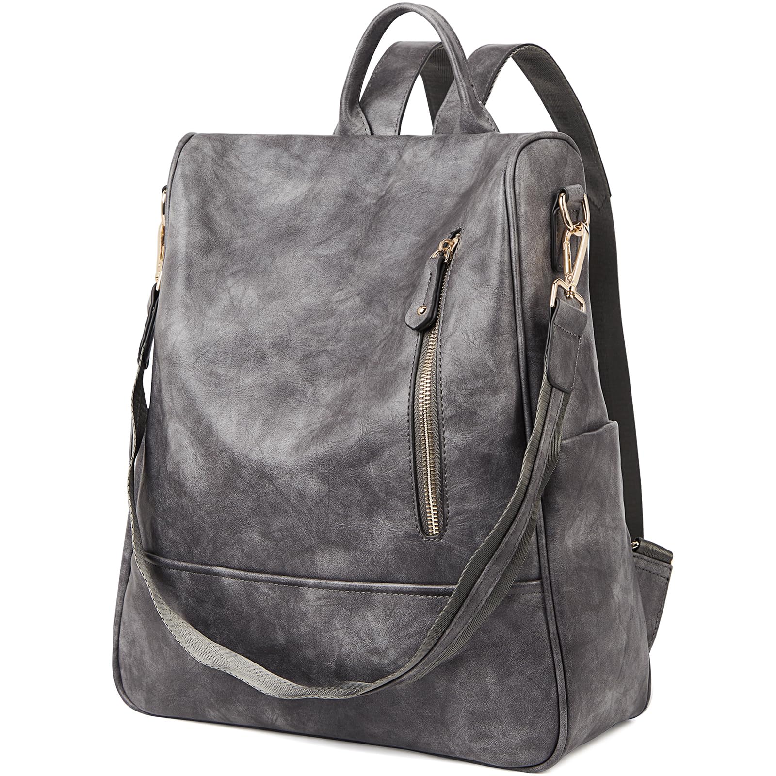 FOXLOVER Women's Leather Backpack Purse - Large Travel Backpack, Fashionable Designer Shoulder Bag for Women (Grey) - Perfect for Work, College, Travel & Everyday Use