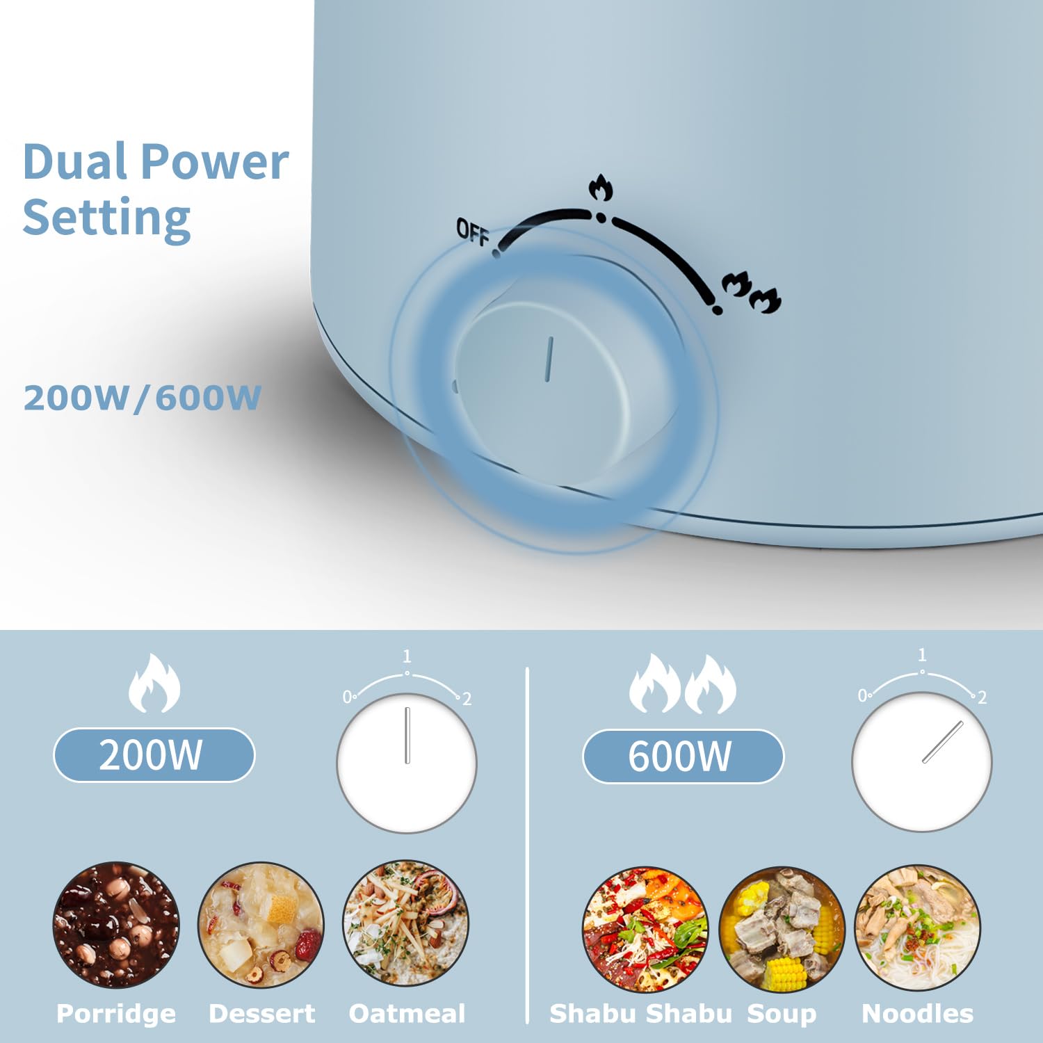 Topwit 1.6L Electric Hot Pot with Steamer - Multi-Functional Ramen Cooker for Pasta, Shabu-Shabu, Oatmeal, Soup & Eggs - Dual Power Control Portable Cooker - Perfect for Dorm Rooms, Office & Small Kitchens (Blue)