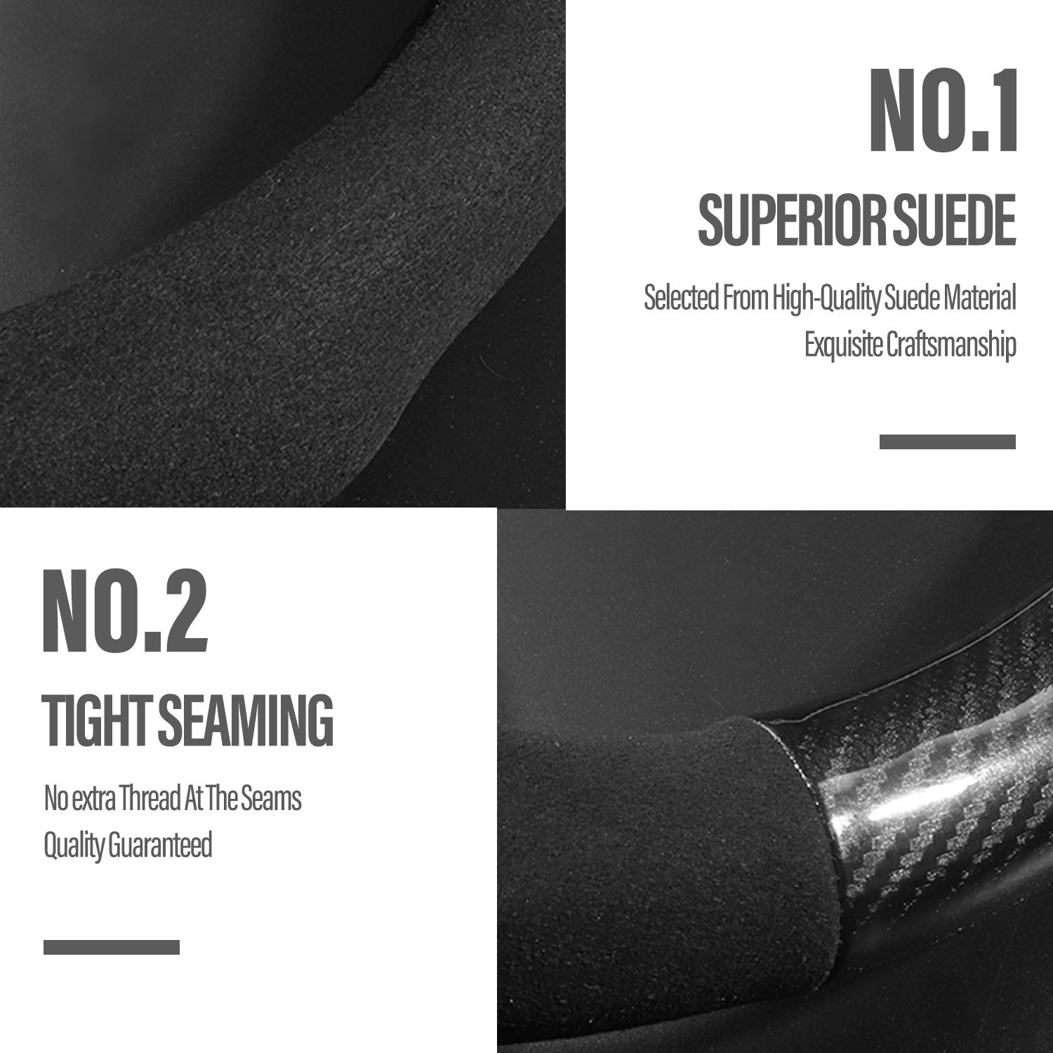 Ergocar Non-Slip D-Shaped Steering Wheel Cover - Premium Suede & Velvet Leather, Universal Fit for 38cm (15
