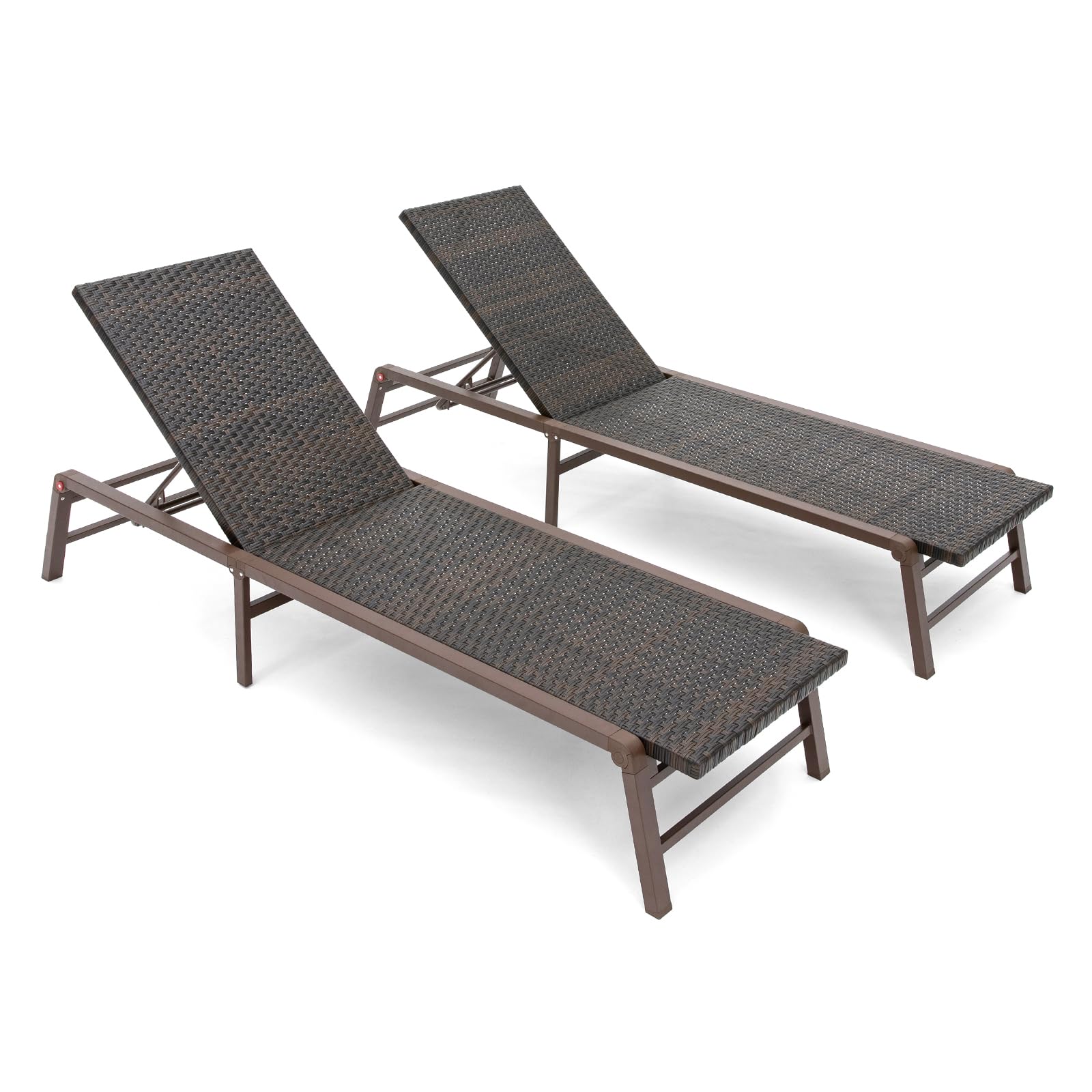 2-Piece Outdoor Chaise Lounge Set - No Assembly Aluminum Poolside Sunbathing Chairs, Patio Recliners with Flat Lay Design in Rattan Brown - Perfect for Backyard Relaxation, Beach Lounging & Resort-Style Sunbathing