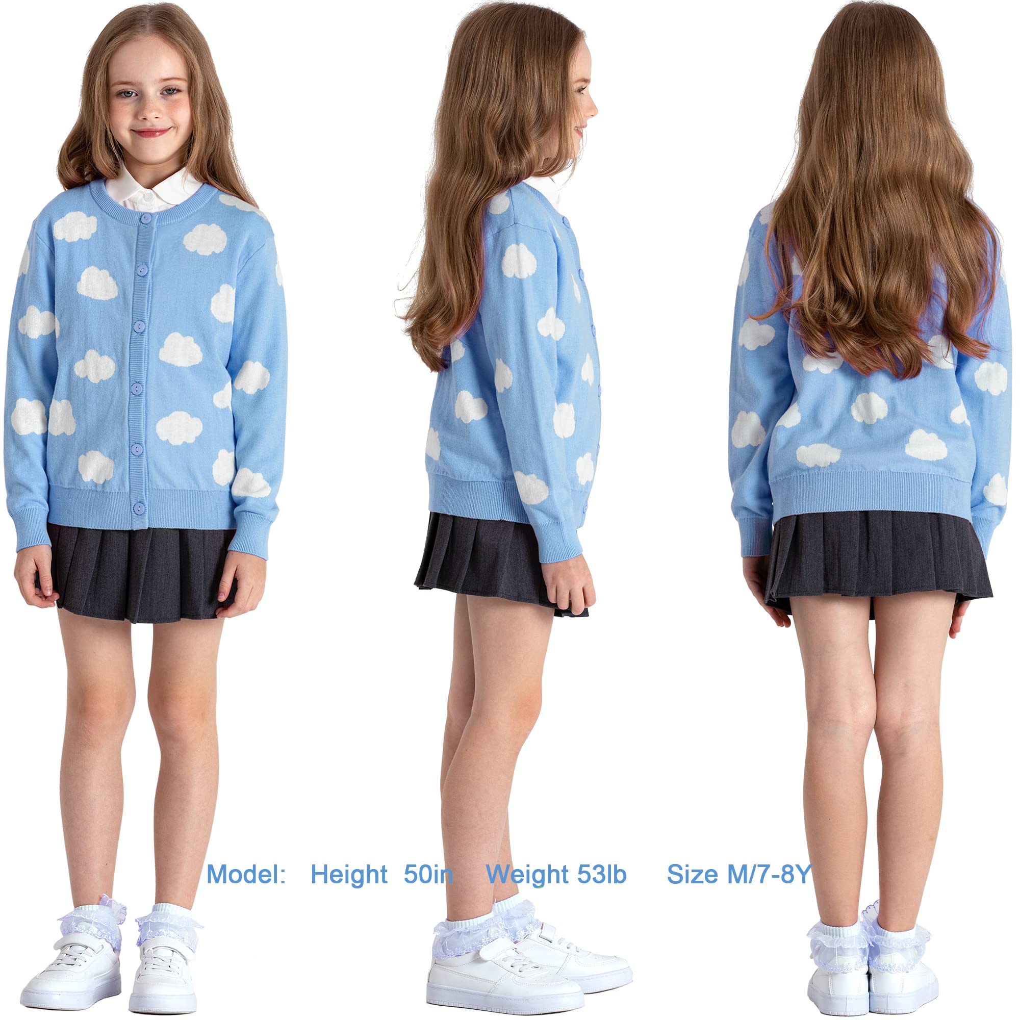 BOBOYOYO Girls Cute 100% Cotton Button Up Cardigan Sweater - Long Sleeve Knit Crewneck Kawaii Clothes for Kids - Perfect for School, Casual Wear & Family Outings