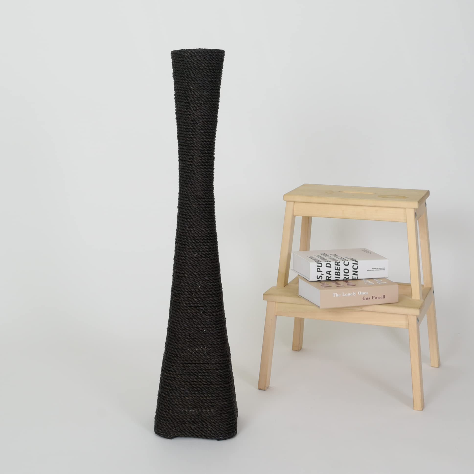 Leewadee 36-inch Large Black Floor Vase - Handmade Bamboo & Bast Flower Holder, Elegant Funnel Vessel for Decorative Branches - Perfect for Living Room Decor, Wedding Centerpieces & Boho Home Styling