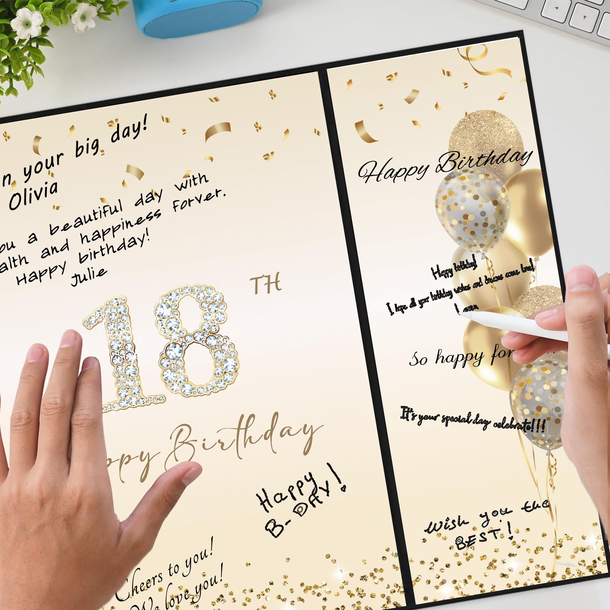 DARUNAXY Black Gold 18th Birthday Party Decorations Set - Happy 18th Birthday Guest Book Alternative for Boys & Girls - Cheers to 18 Years Old Signing Board - Perfect for Milestone Celebrations, Graduation Parties & Adulting Gifts