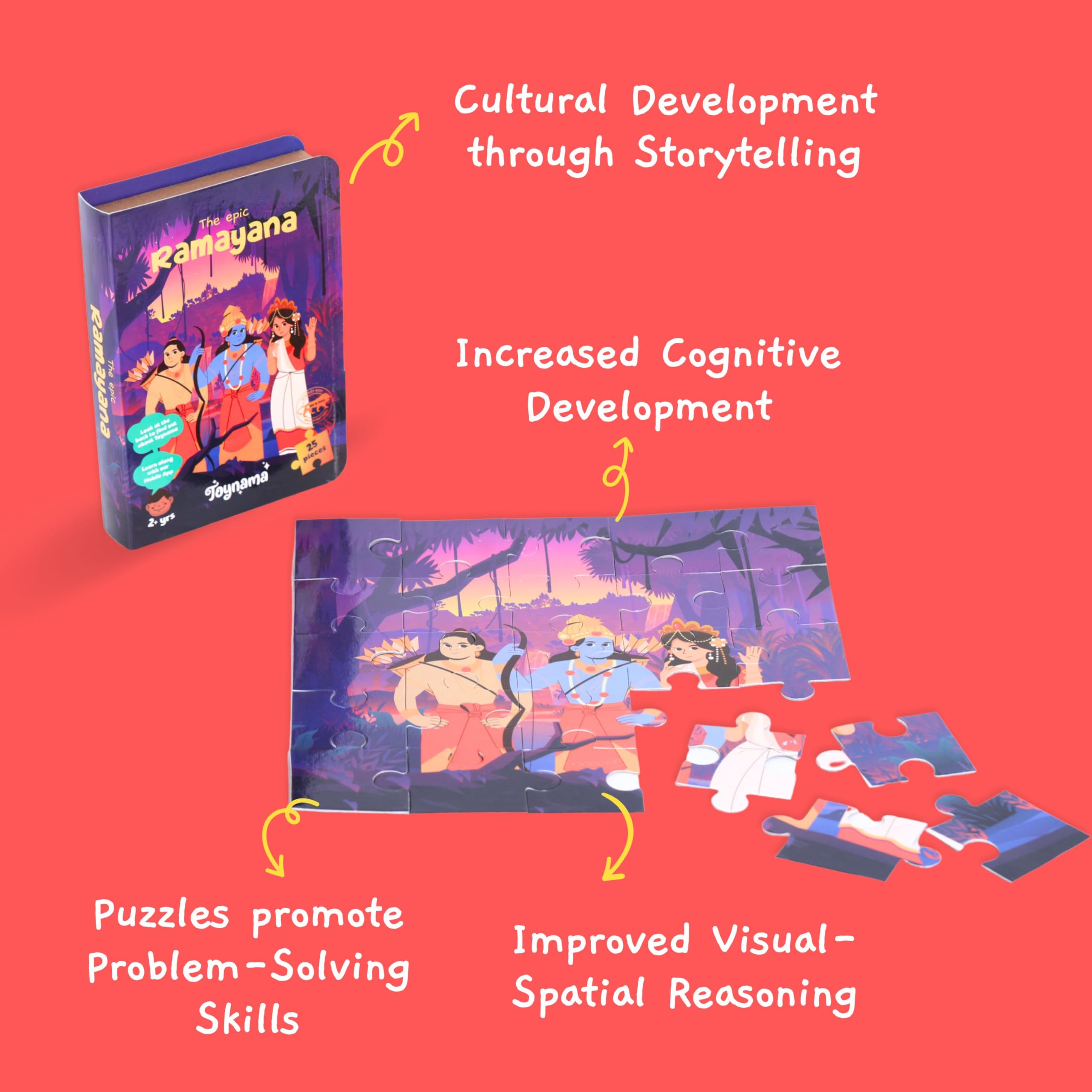 Toynama The Ramayan 25-Piece Jigsaw Puzzle for Kids Ages 3+ | Educational Cultural Learning Toy with Interactive App | Perfect for Preschool Learning, Hindu Festival Gifts & Family Game Night