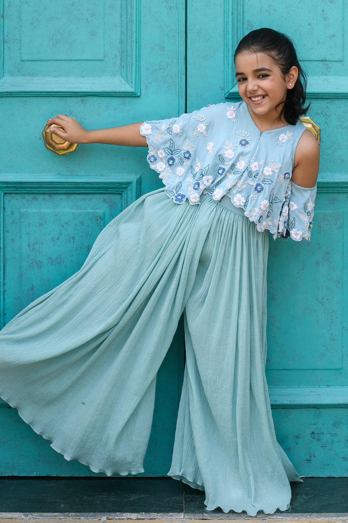 SHIRIN Women's Embroidered Jumpsuit - Elegant Vortex Blue Thread Design | Perfect for Casual Wear, Parties & Special Occasions