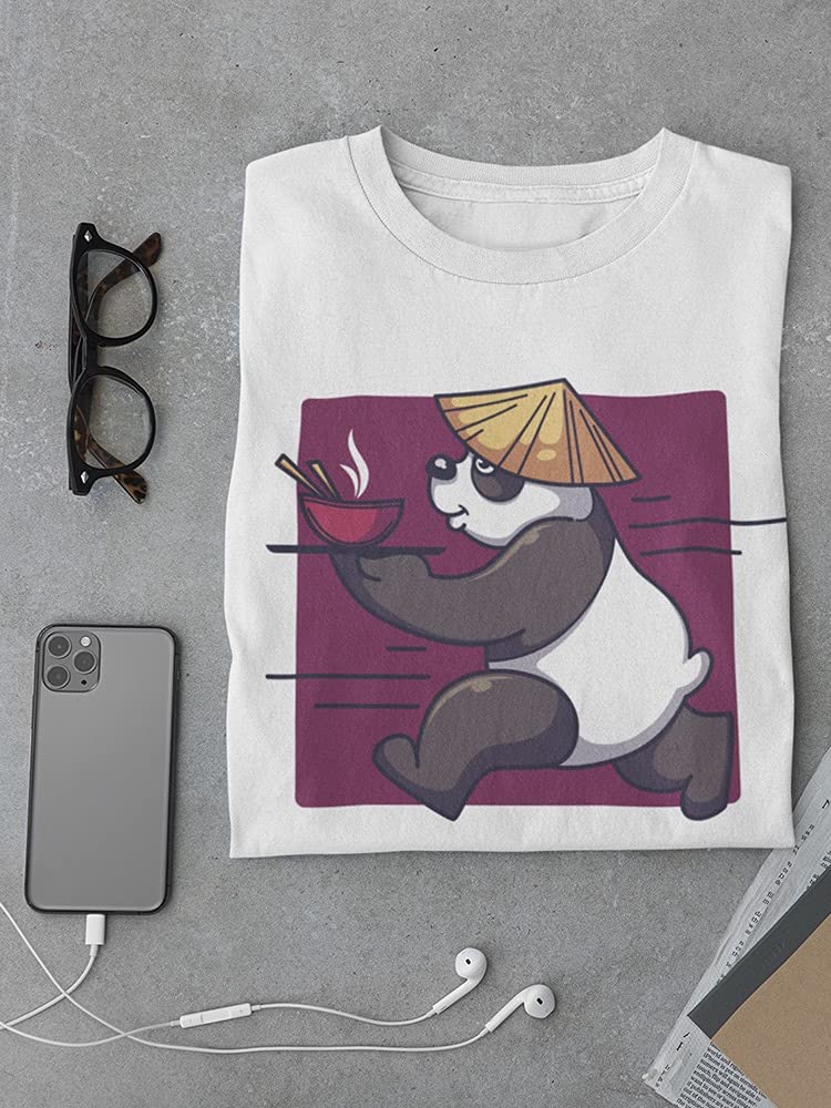 Smartprints Panda Running with Food T-Shirt for Men - Cute Animal Graphic Tee for Casual Wear, Gym, and Outdoor Activities
