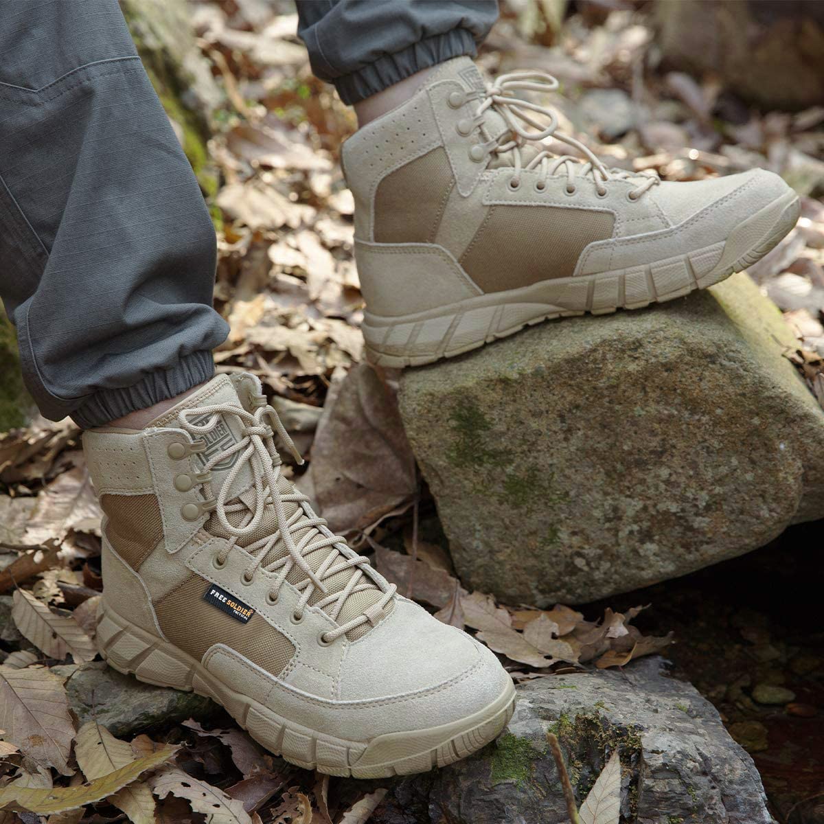FREE SOLDIER Men's 6-Inch Tactical Hiking Boots - Lightweight Military Work Boots with Breathable Design for Outdoor, Desert & Adventure Use - Perfect for Hiking, Camping & Heavy Duty Work