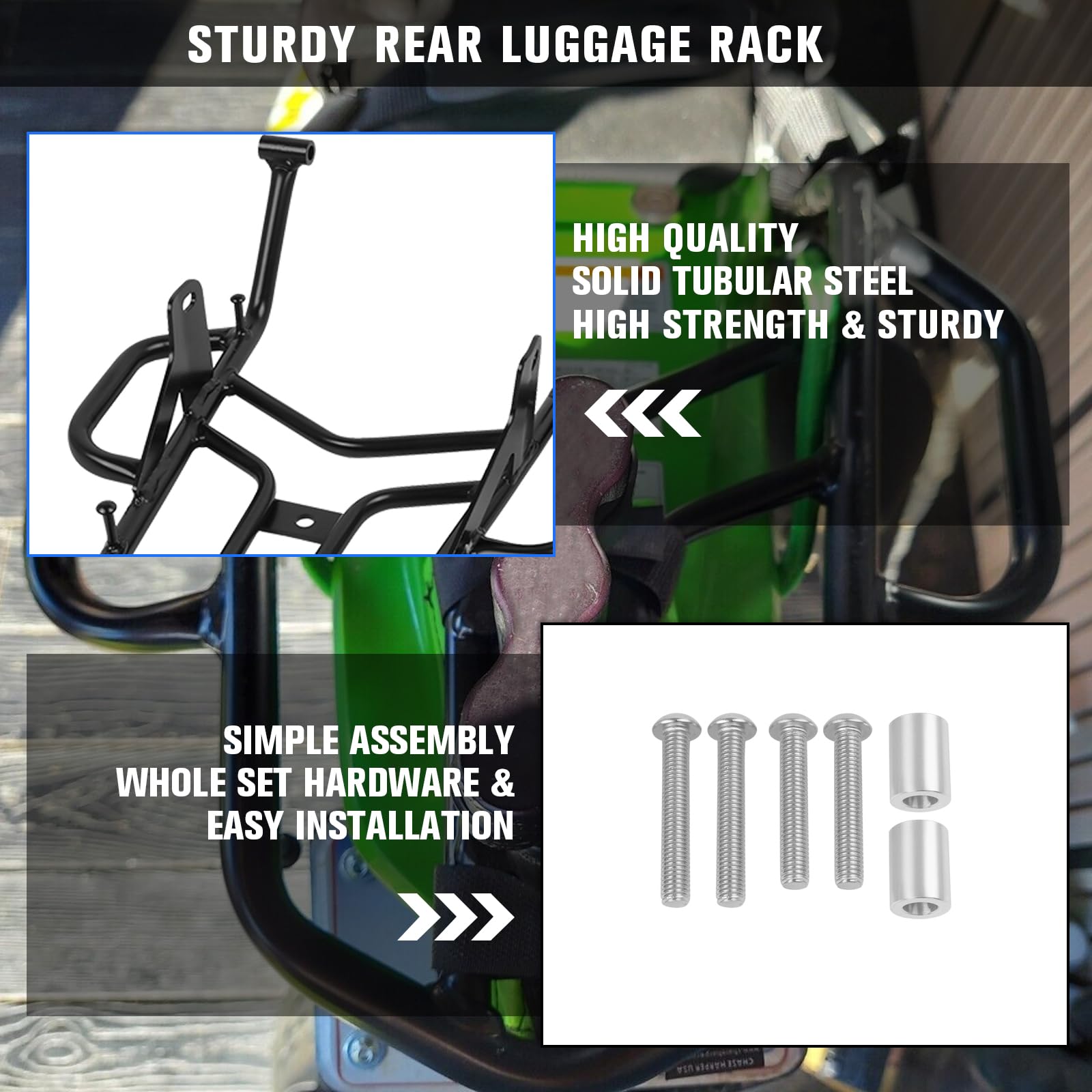 Kawasaki KLX230 KLX230 Rear Cargo Rack (2020-2022) - Heavy Duty Black Steel Motorcycle Luggage Shelf with Hand Grip Rail Bar | Perfect for Adventure Riding & Off-Road Storage