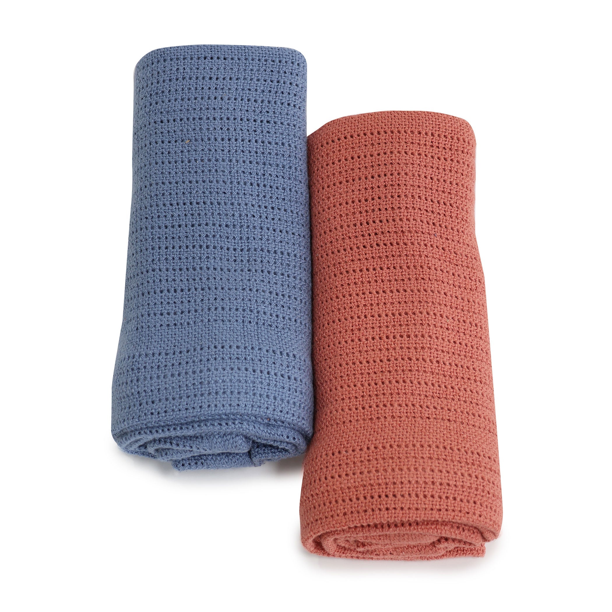 Premium Nordic 2-Pack Cellular Blanket - Breathable Baby Blanket in Denim Blue & Warm Clay - Perfect for Nursery, Swaddling, and Stroller Use