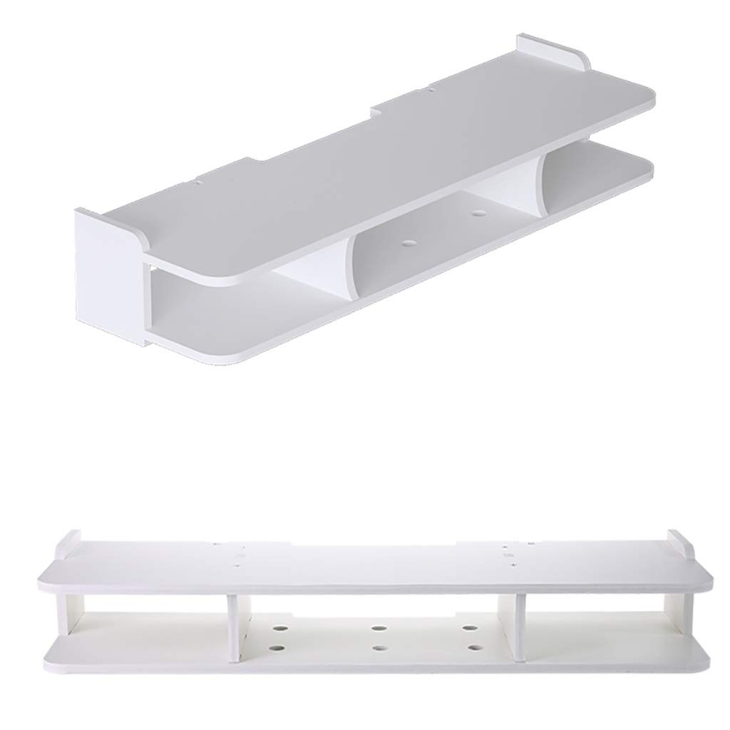 Floating Wall Mount TV Stand - 2-Tier White Media Console Shelf with Cable Management | Heavy Duty Storage Organizer for Books, Router, Projector, DVD Player | Perfect for Living Room, Bedroom & Home Theater Setup