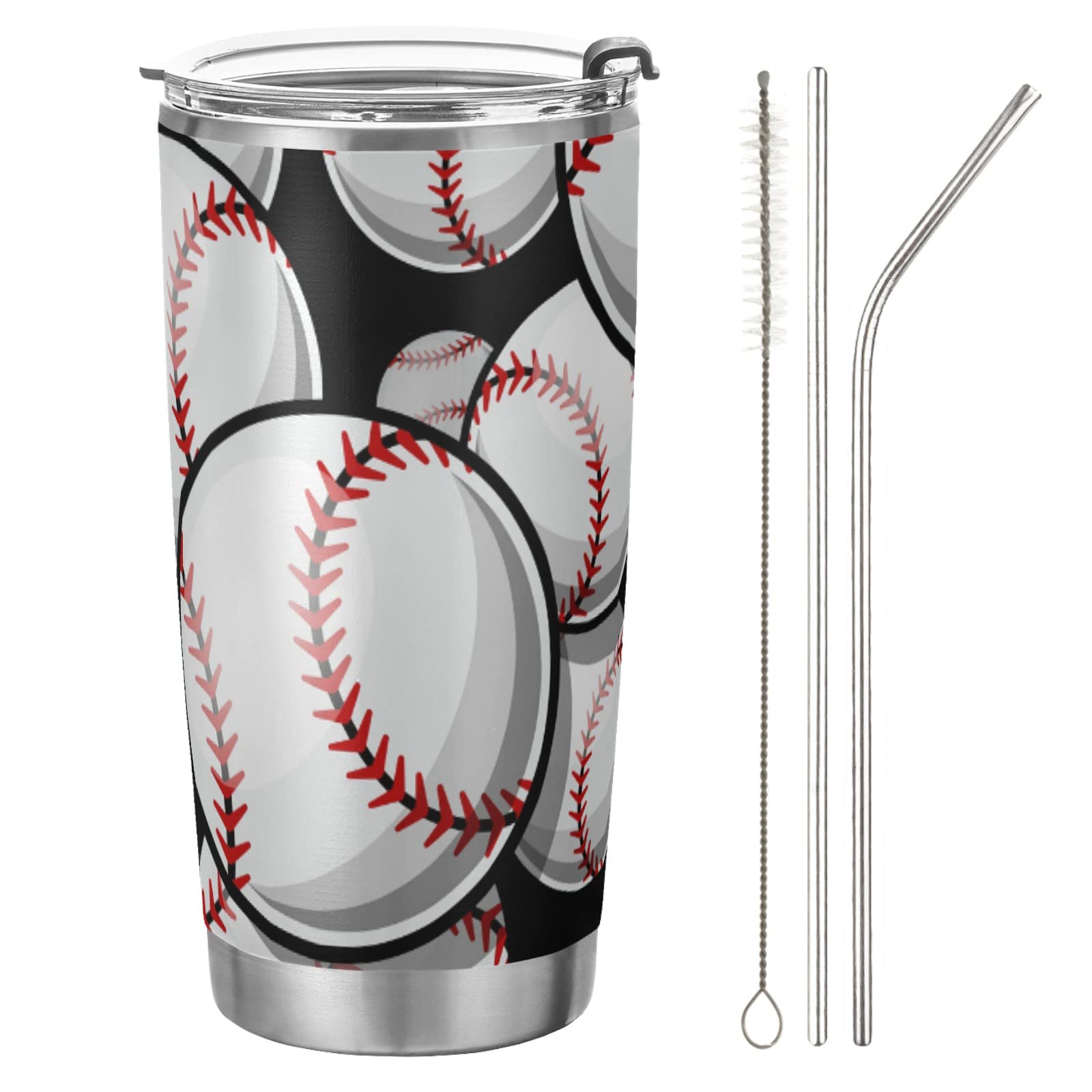 Oarencol 20 oz Stainless Steel Vacuum Insulated Tumbler with Lid & Straw - Baseball Softball Design Coffee Mug & Water Bottle - Perfect for Sports, Gym, Office & Outdoor Activities