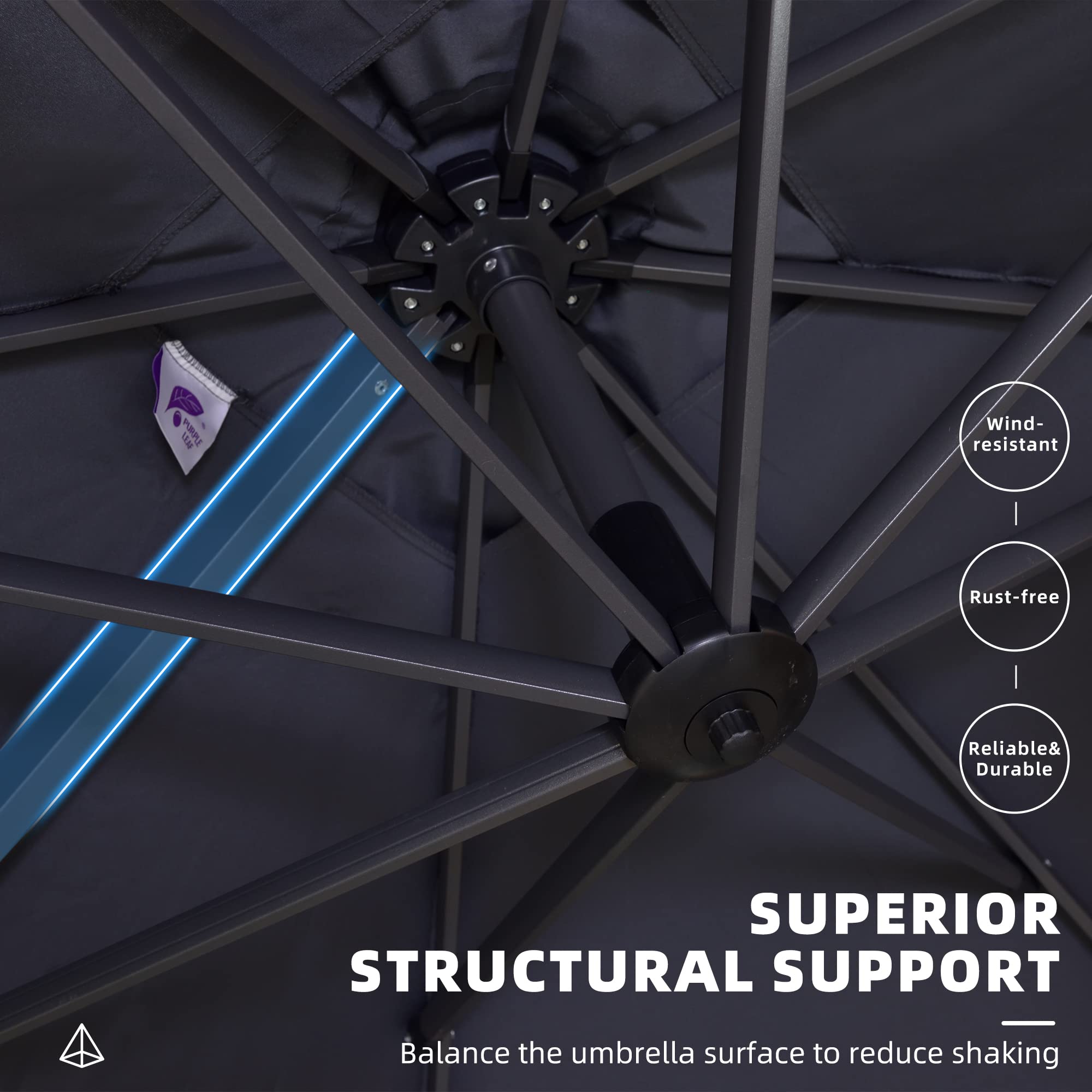 PURPLE LEAF 10ft Outdoor Cantilever Patio Umbrella - 360° Rotating Aluminum Offset Square Umbrella for Garden, Deck, Pool & Backyard (Grey) | Perfect for Shade, Lounging & Outdoor Dining