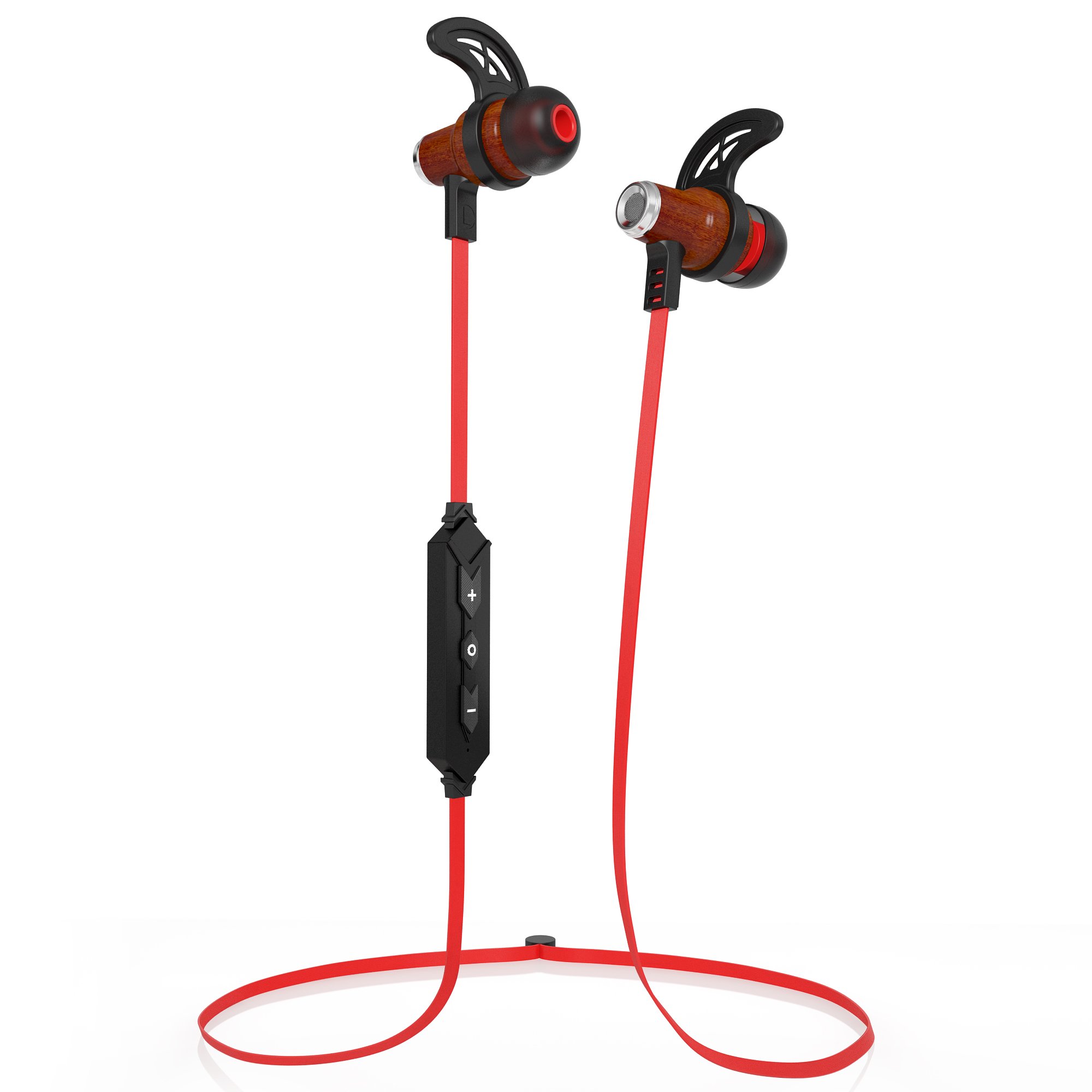 Symphonized NRG Bluetooth Wireless Wooden In-Ear Noise-Isolating Headphones with Mic & Volume Control - Premium Earbuds for Commuting, Workouts & Travel (Red)