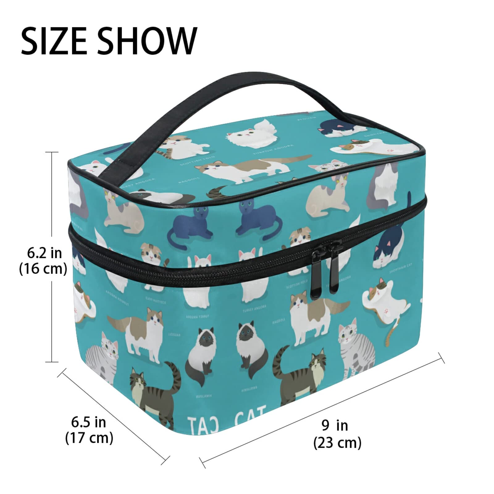 Cute Animal Print Cosmetic Bag - Cat & Rabbit Design Makeup Pouch with Zipper for Women & Girls | Travel Toiletry Organizer for Cosmetics, Brushes, and Accessories