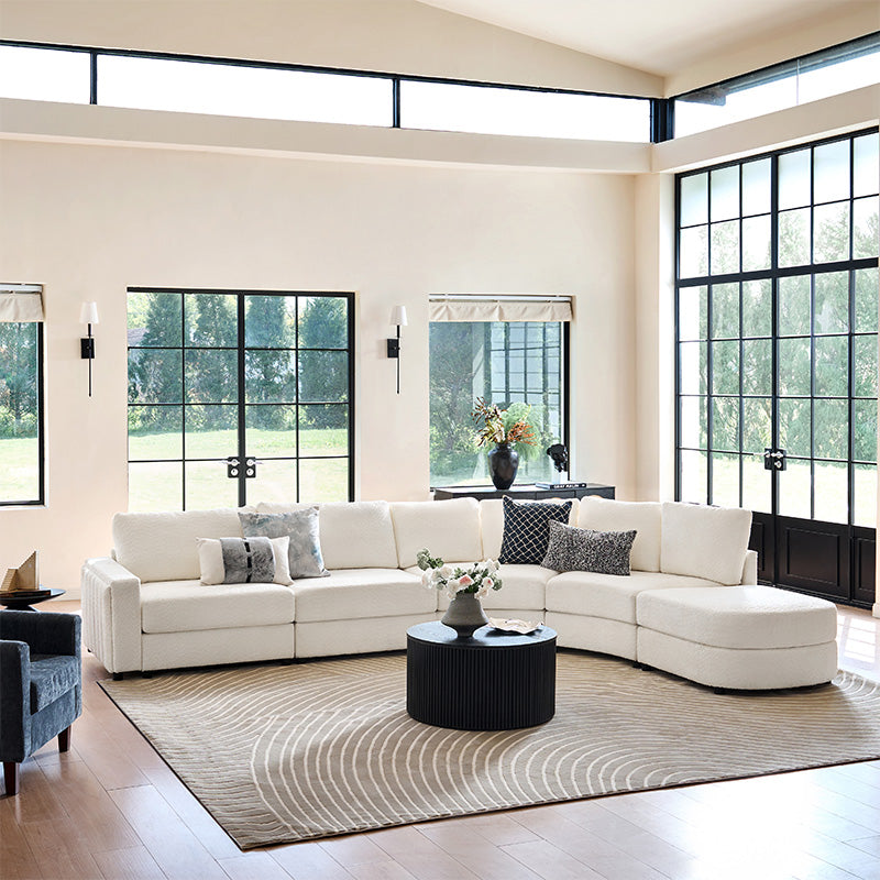 Aeris Modern Curved Sectional Sofa Set - L-Shaped Couch with Ottoman for Living Room, Lounge & Entertainment Spaces | Contemporary Fabric Upholstery, Comfortable Seating for Family & Guests