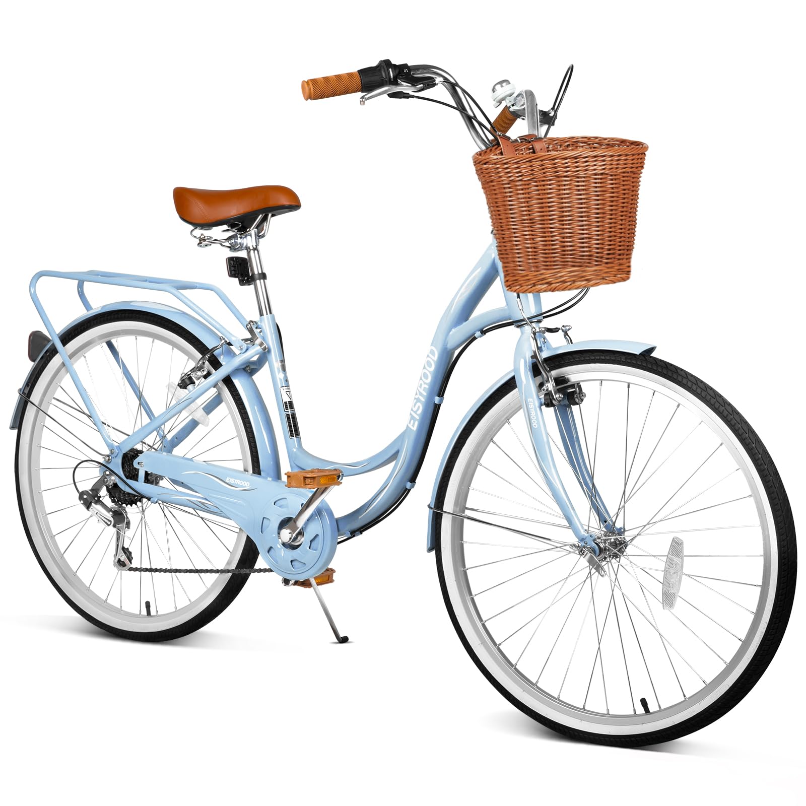 26 Inch Women's Beach Cruiser Bike with Basket - 7 Speed Hybrid Bicycle for Adults, Lightweight Frame & Anti-Skid Tires, Easy Assembly - Perfect for Commuting, Leisure Rides & Coastal Adventures (Blue)