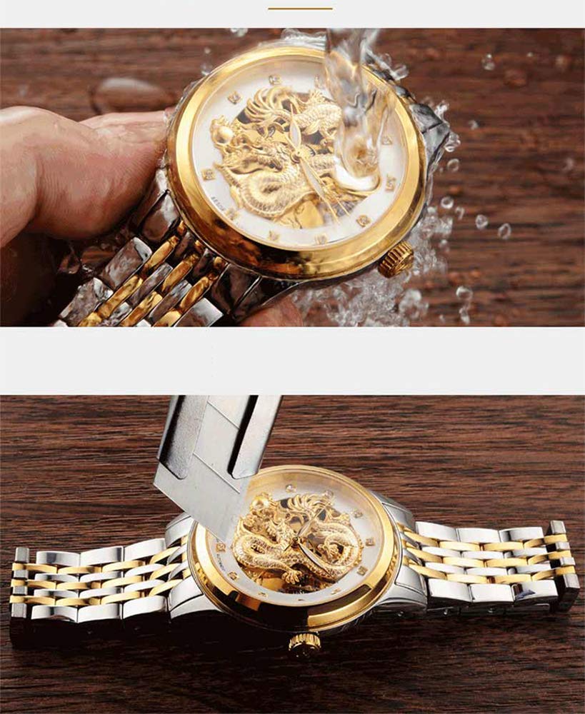 Gosasa Men's Luxury Automatic Mechanical Watch - Dragon Collection, Gold Carved Dial, Waterproof, Dress & Casual Wear for Business & Special Occasions