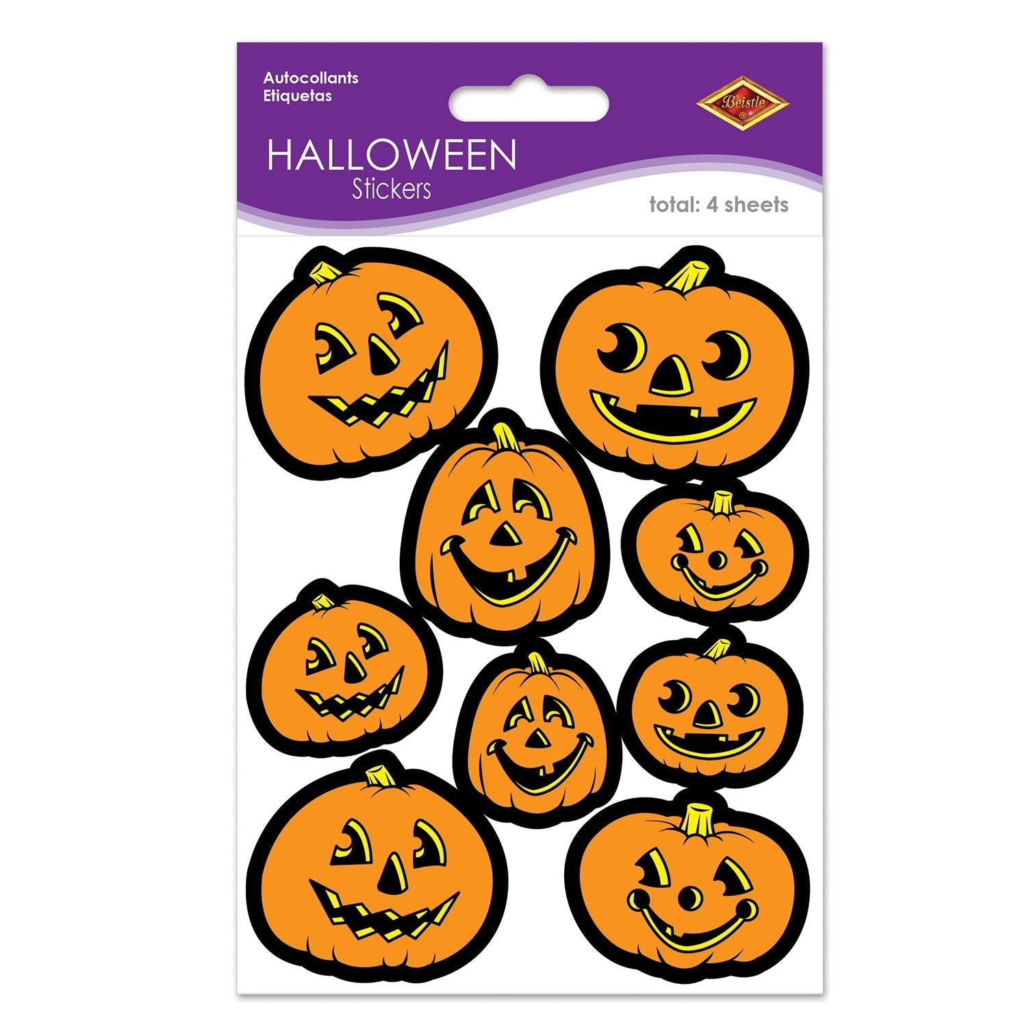 12 Pack Halloween Jack O'Lantern Stickers - 4 Sheets per Pack - Perfect for Party Decorations, Pumpkin Carving & Scrapbooking