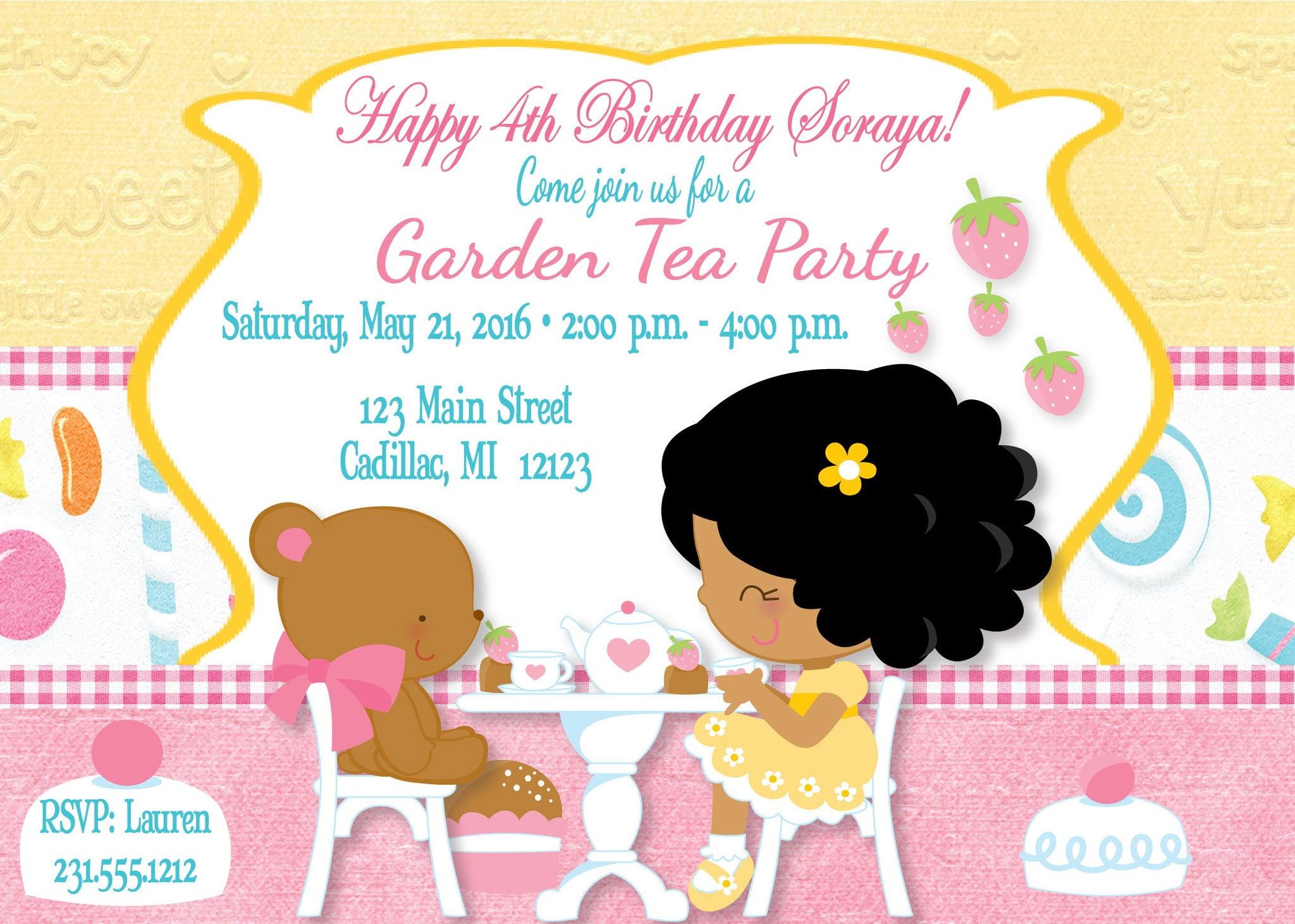 Elegant Garden Tea Party Birthday Invitation for Girls - Perfect for Princess Themed Celebrations & Outdoor Afternoon Tea Events