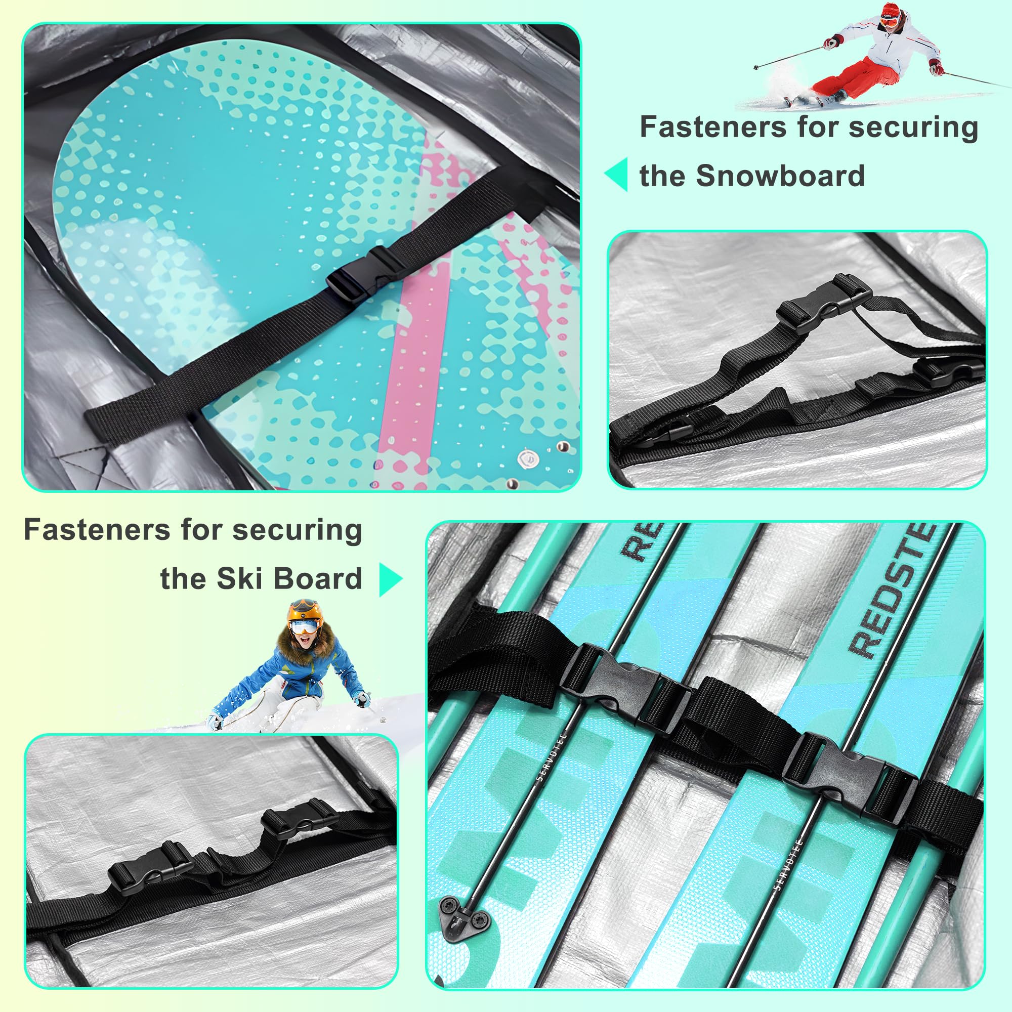 **Waterproof Double Rolling Ski Bag with Padded Wheels - Travel-Friendly Snowboard & Ski Carrier for Air Travel - Fits Ski Boots (Perfect for Winter Vacations & Mountain Resorts)**