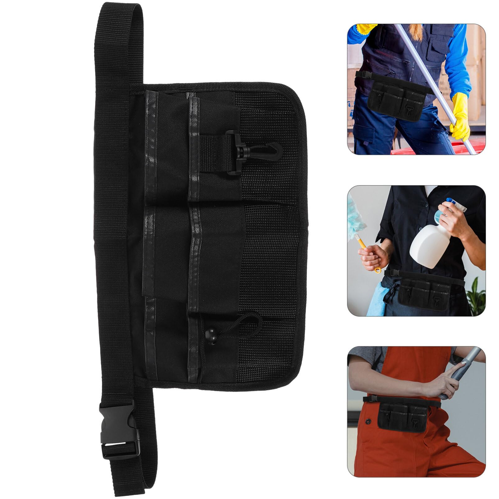 UPKOCH Adjustable Waist Tool Bag - Nylon Fanny Pack with 6 Pockets & Reflective Stripe - Cleaning, Gardening, DIY Work Belt Organizer for Men & Women (Black) - Perfect for Home Repairs, Landscaping & Professional Use