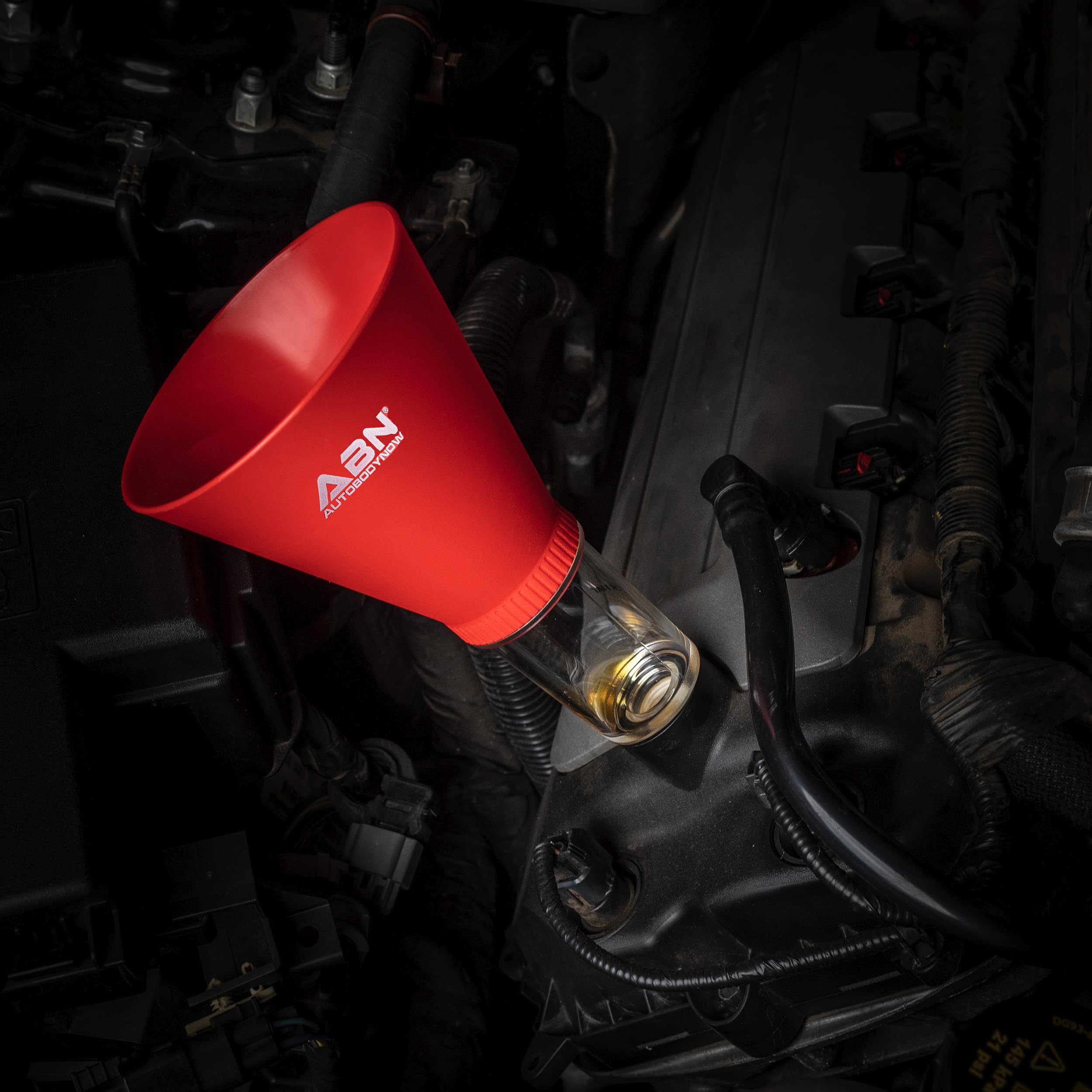 ABN Automotive Oil Change Funnel - No Spill Engine Oil Funnel for Car, Truck & Motorcycle Maintenance | Perfect for DIY Oil Changes & Fluid Transfers