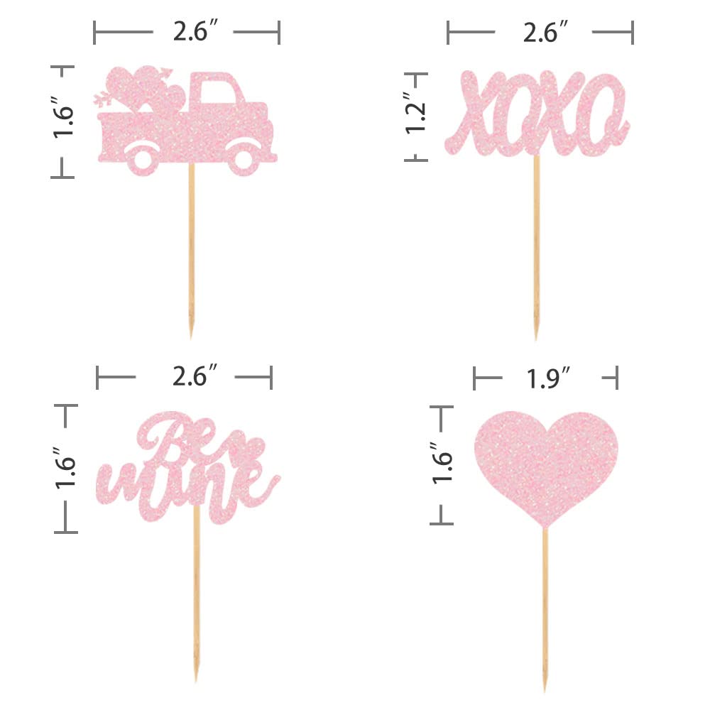 Valentine's Day Cupcake Toppers 24pcs - Heart Wedding Cake Decor for Engagement & Bridal Shower Party