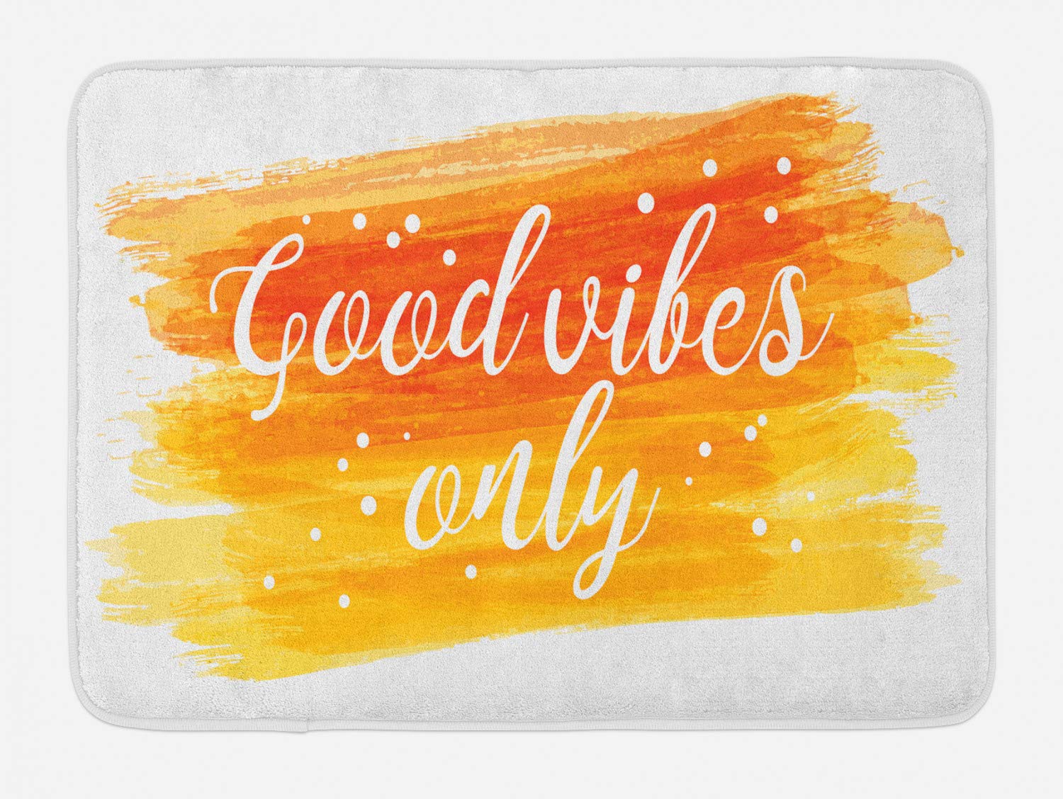 Ambesonne Non-Slip Plush Bath Mat - Watercolor Calligraphy Design with Handwritten Letters & Dots, 30.2 x 20 Inches, Orange Yellow White - Soft Bathroom Rug for Modern Decor, Spa-Like Comfort