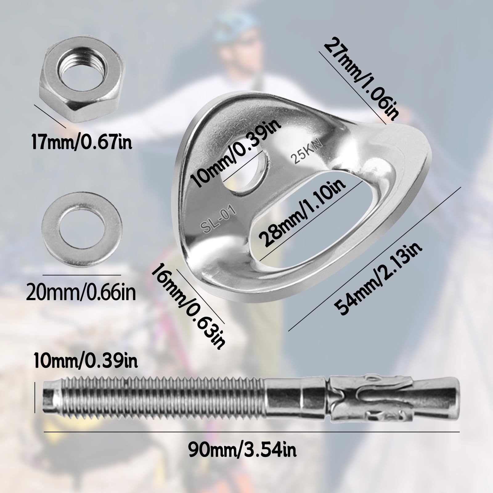 25KN Heavy Duty 316 Stainless Steel Climbing Anchor Bolt Hanger - 8 Pack for 10mm/3/8