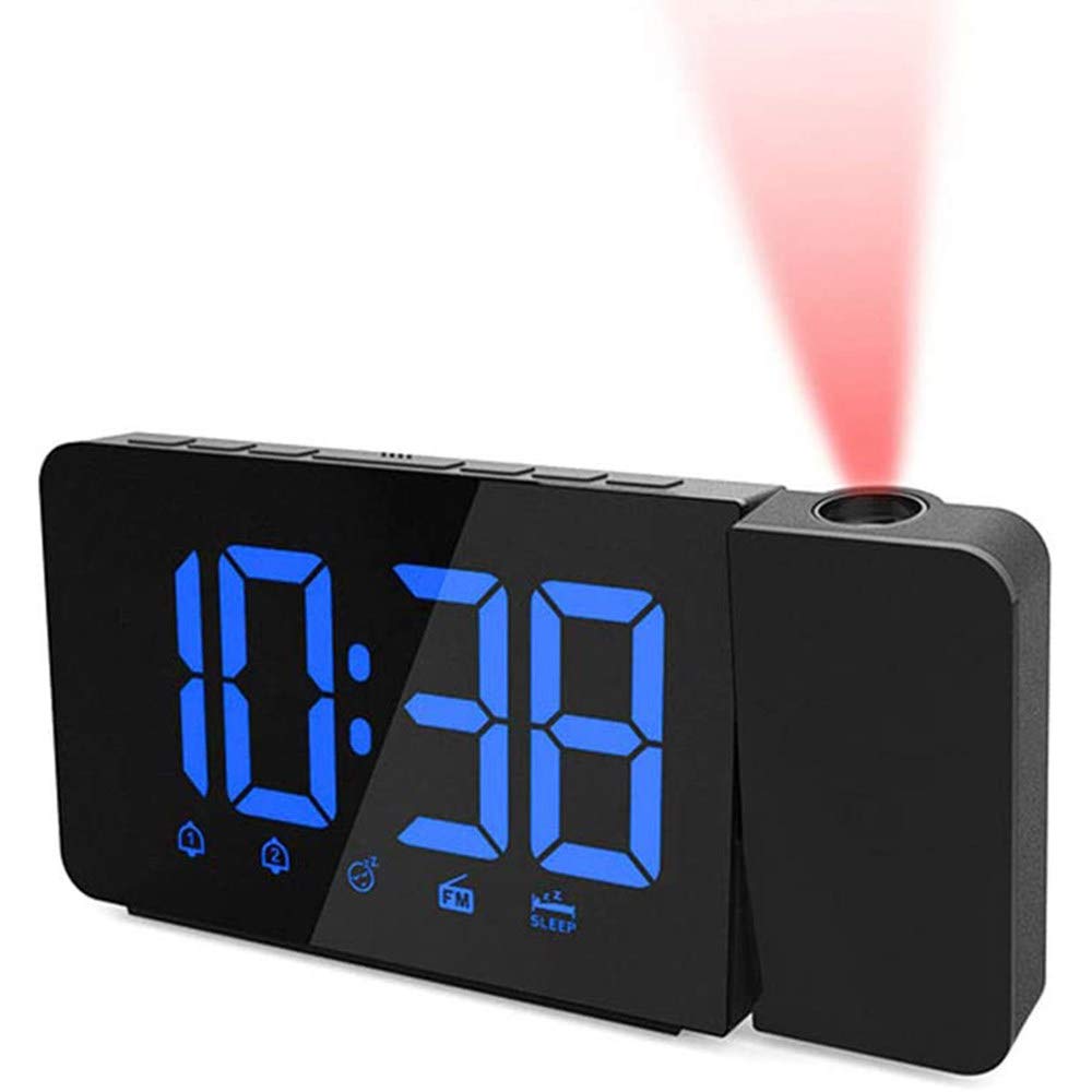 Digital Projection Alarm Clock with AM/FM Radio, LED Display & USB Charger - Dual Alarm, Adjustable Dimmer for Bedroom & Office Use